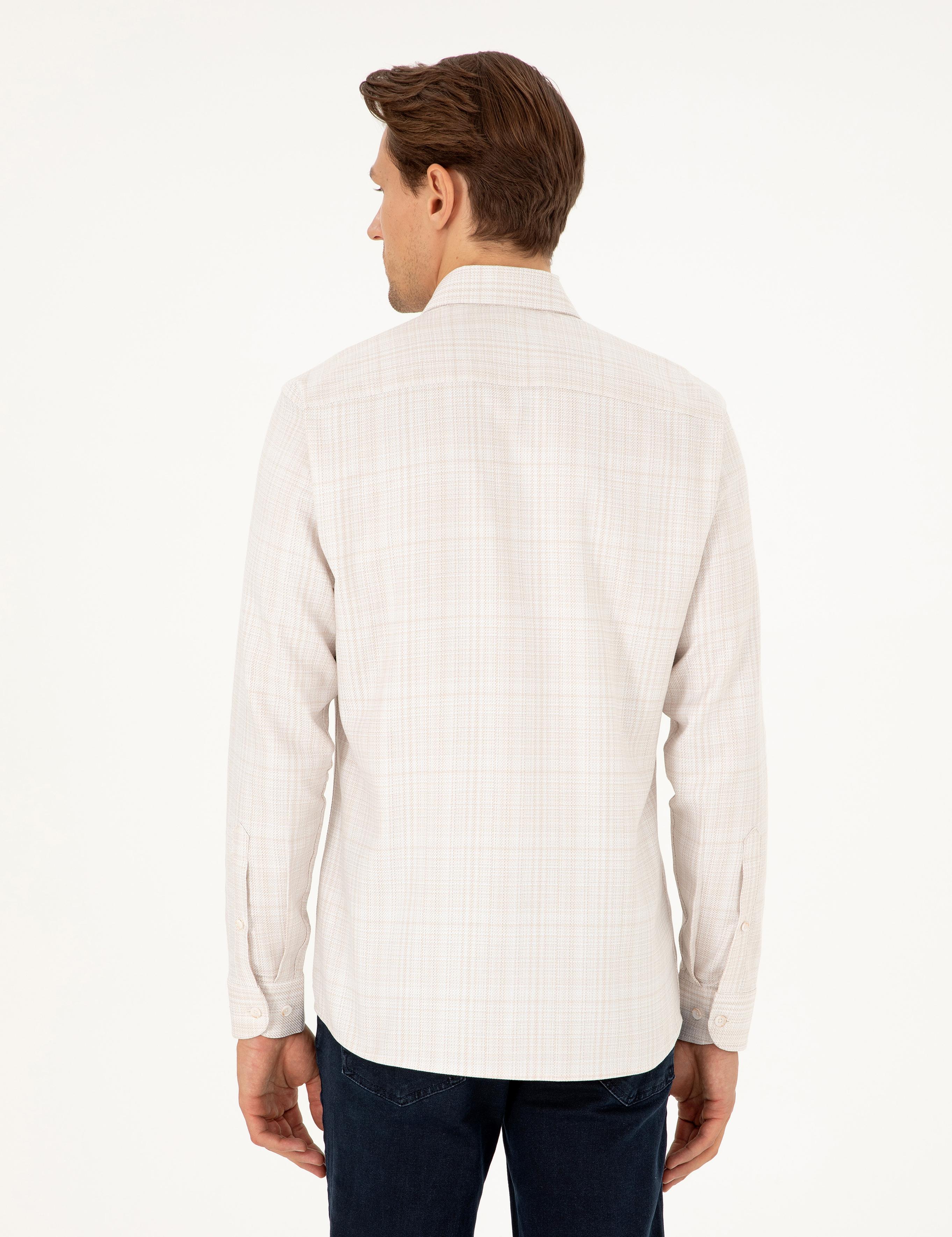 Bej Slim Fit Uzun Kollu Gömlek