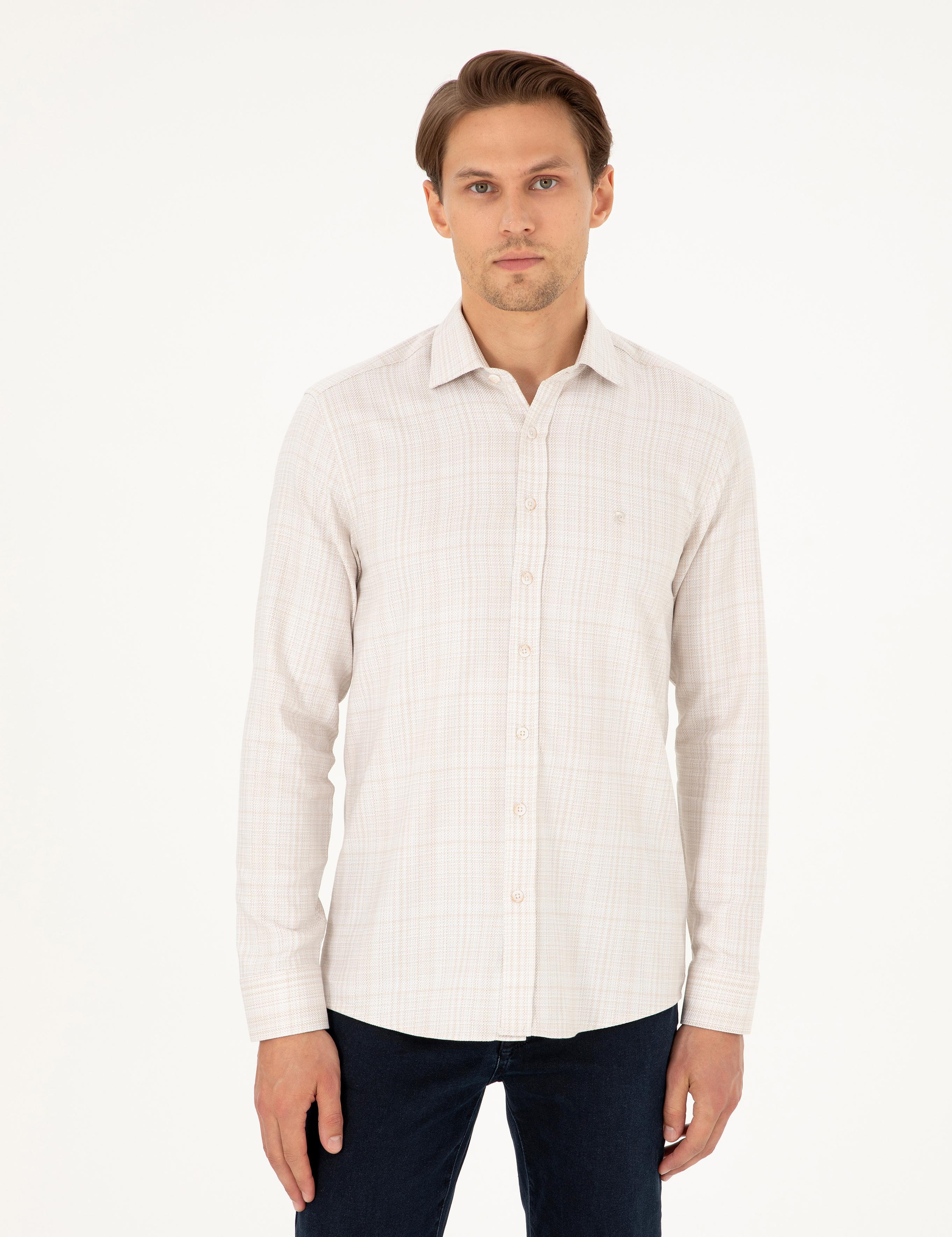 Bej Slim Fit Uzun Kollu Gömlek