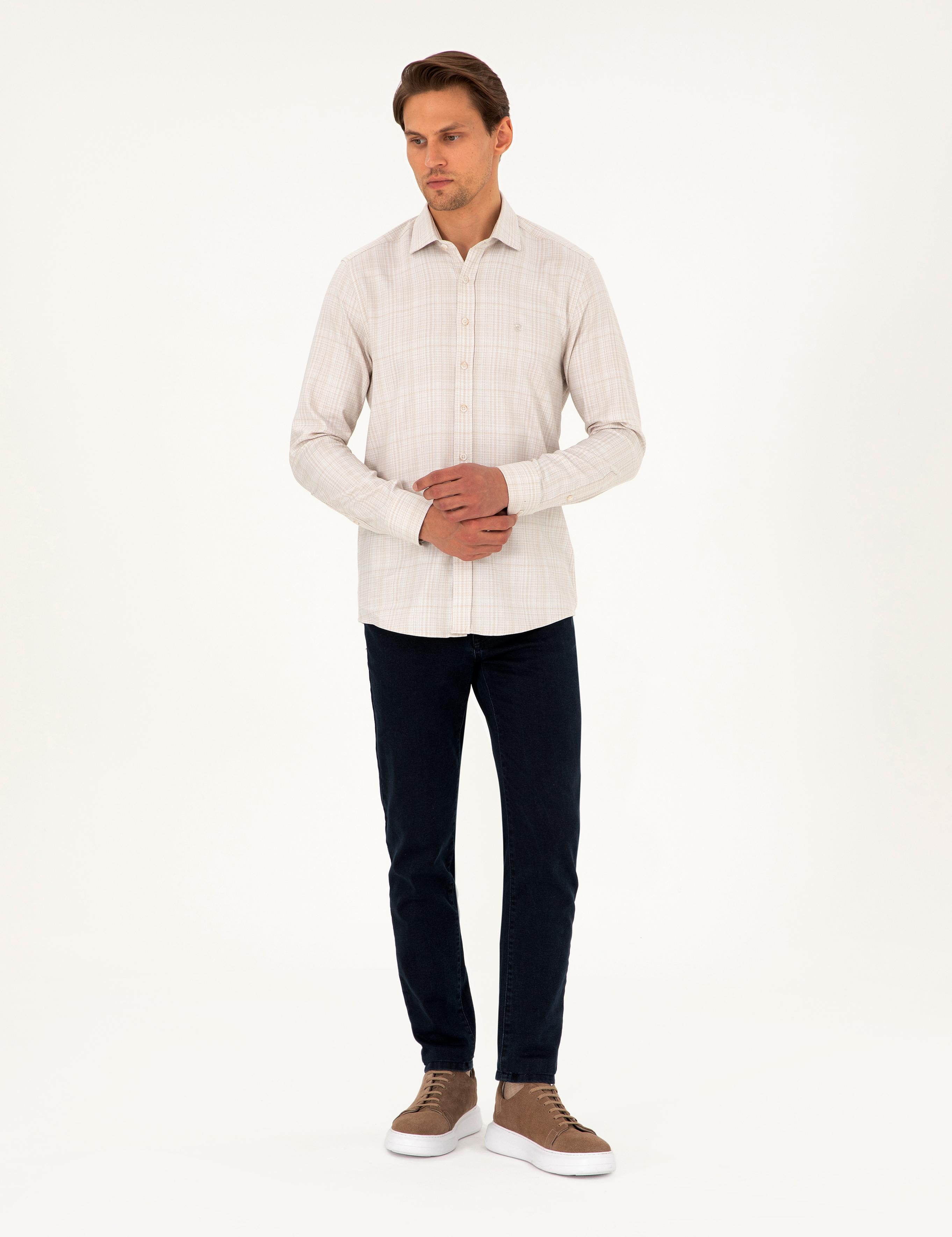 Bej Slim Fit Uzun Kollu Gömlek