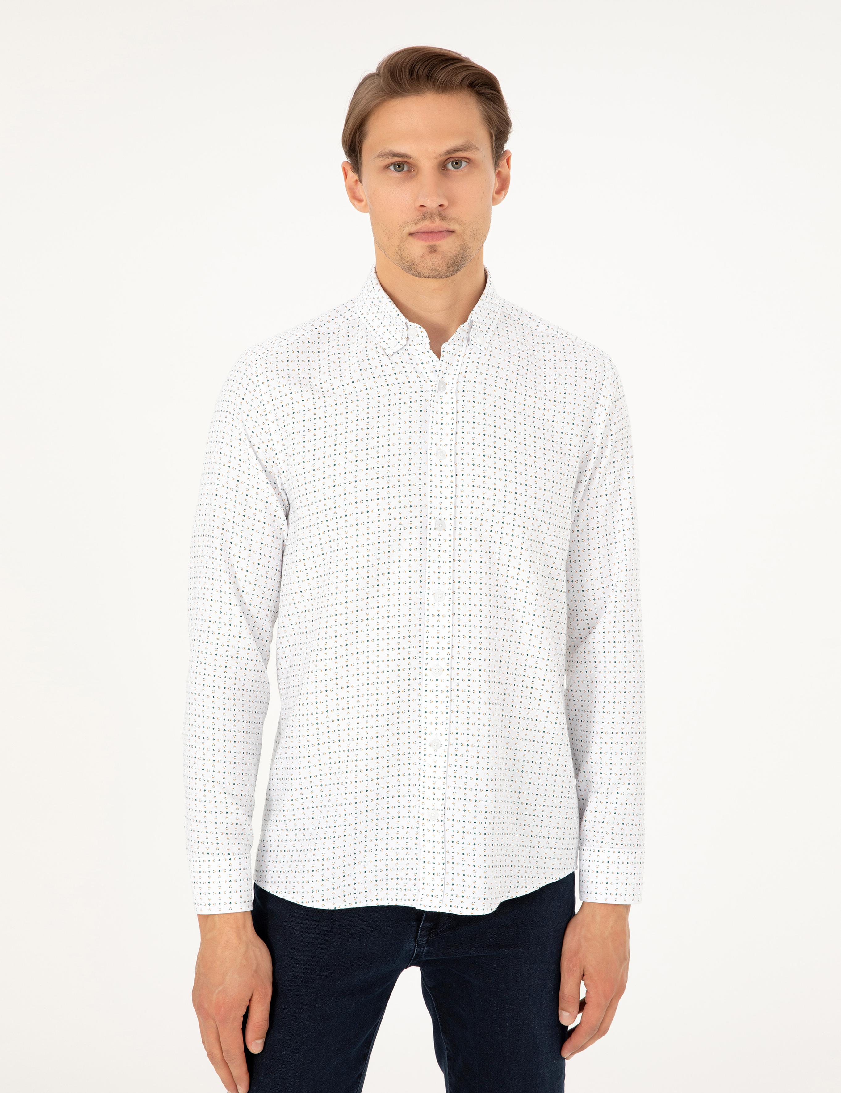 Yeşil Slim Fit Uzun Kollu Gömlek
