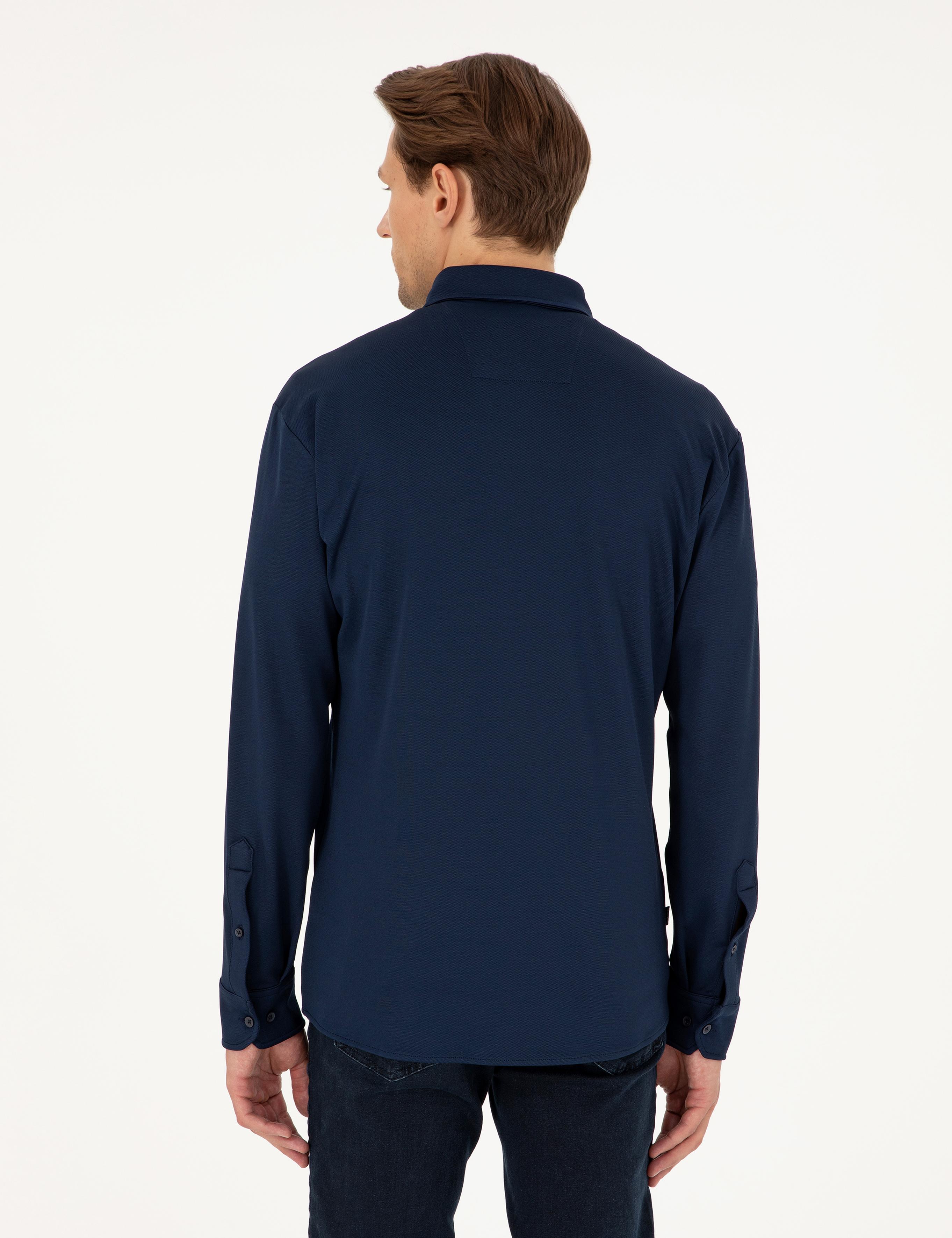 Lacivert Slim Fit Örme Gömlek