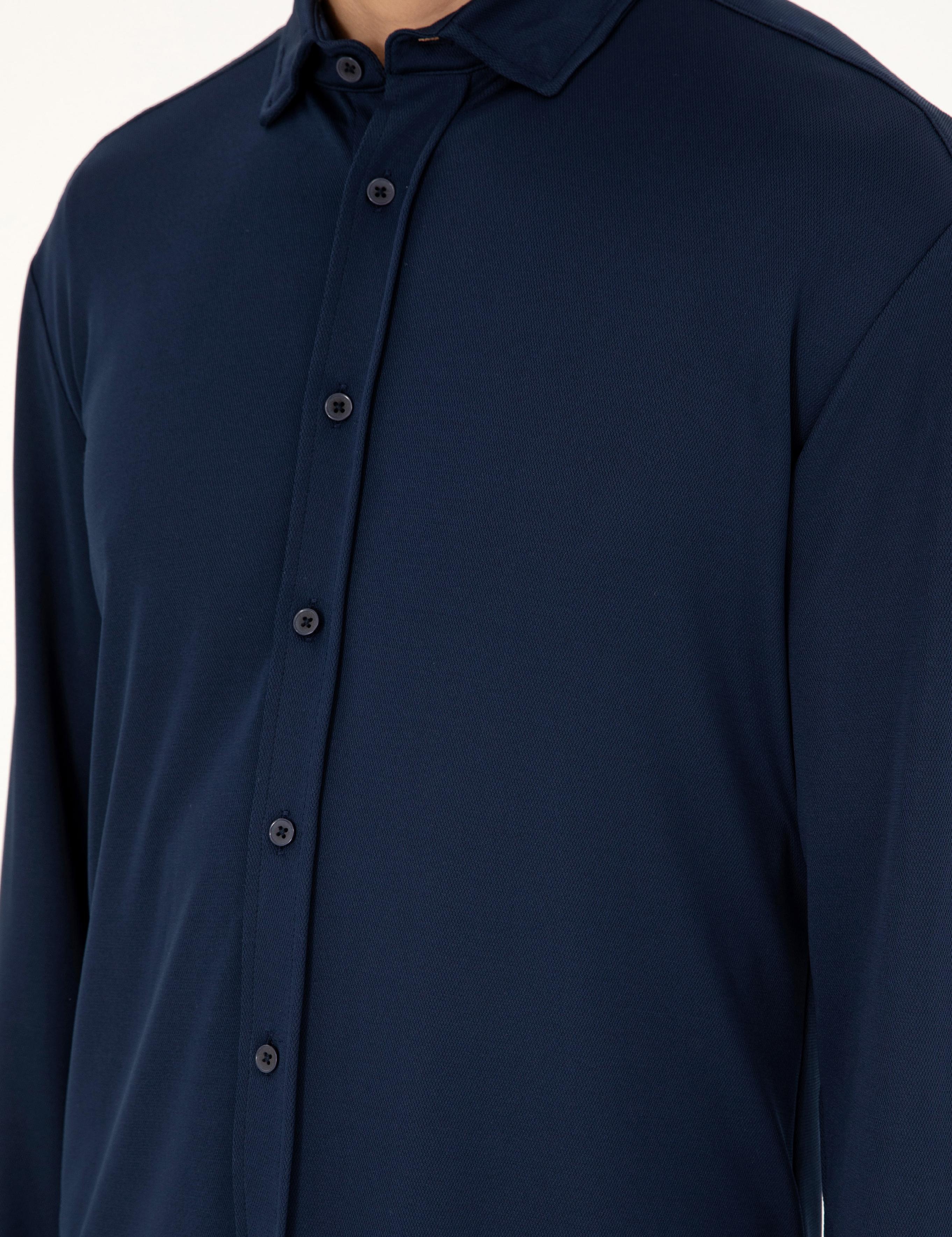 Lacivert Slim Fit Örme Gömlek
