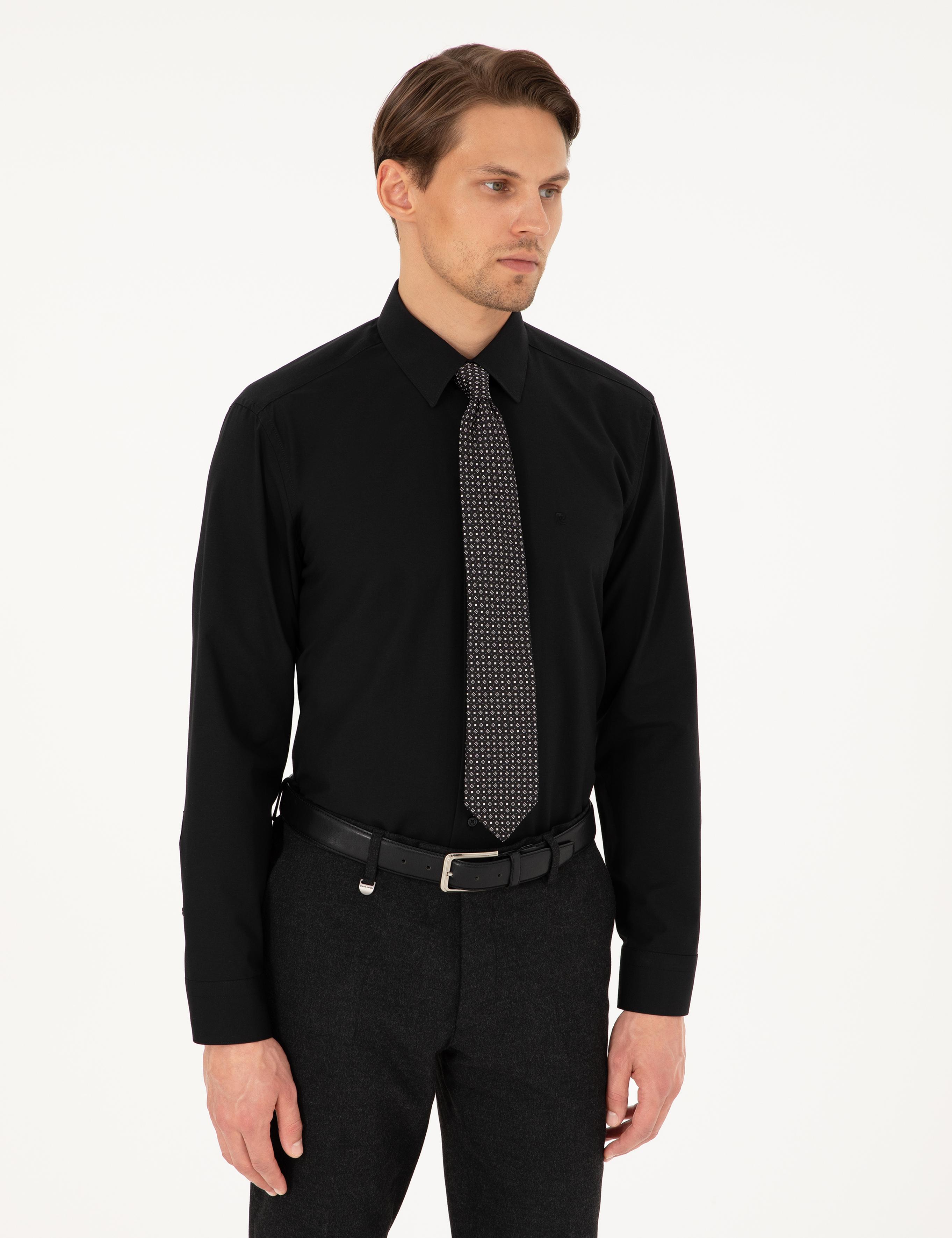 Siyah Regular Fit Uzun Kollu Basic Gömlek