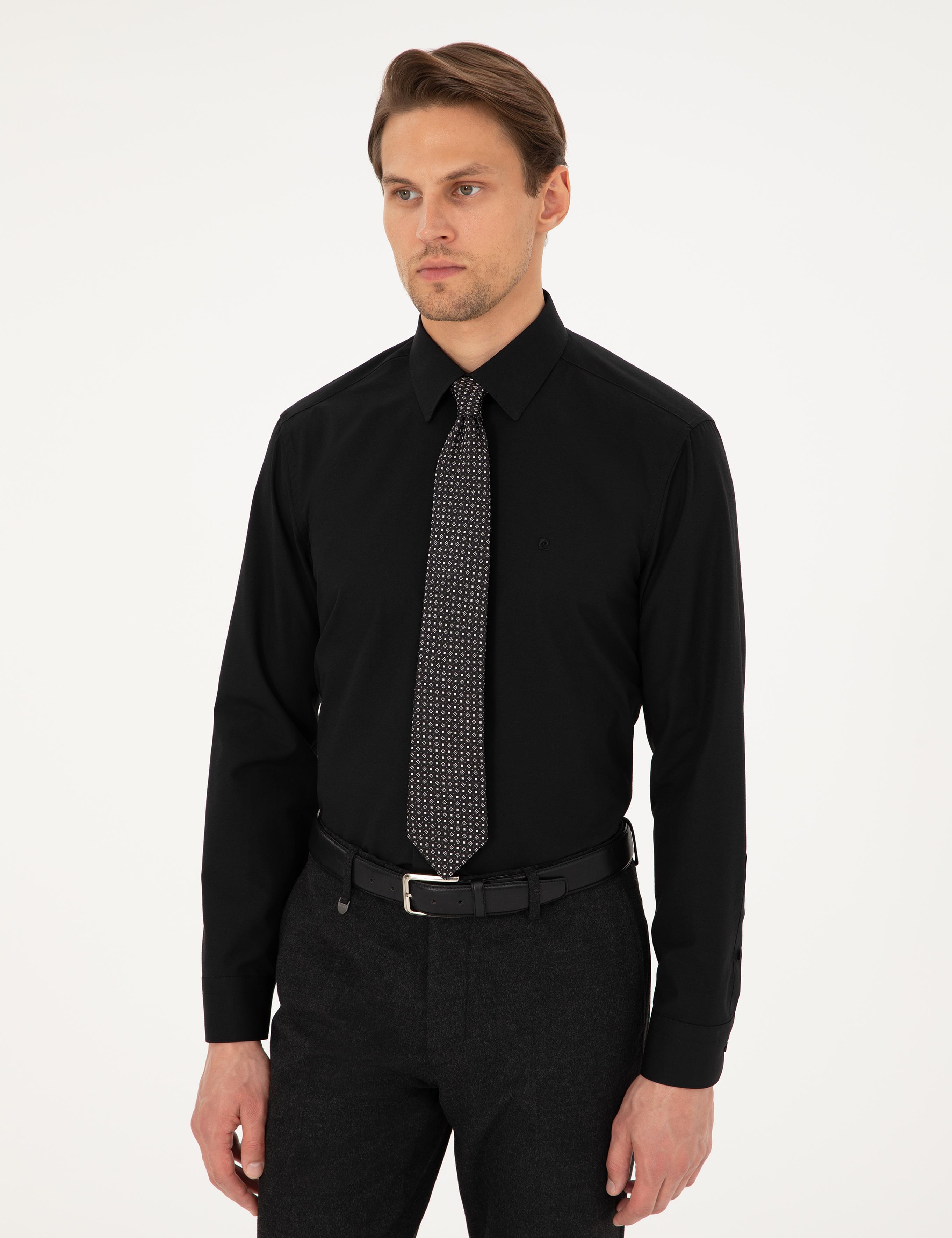 Siyah Regular Fit Uzun Kollu Basic Gömlek