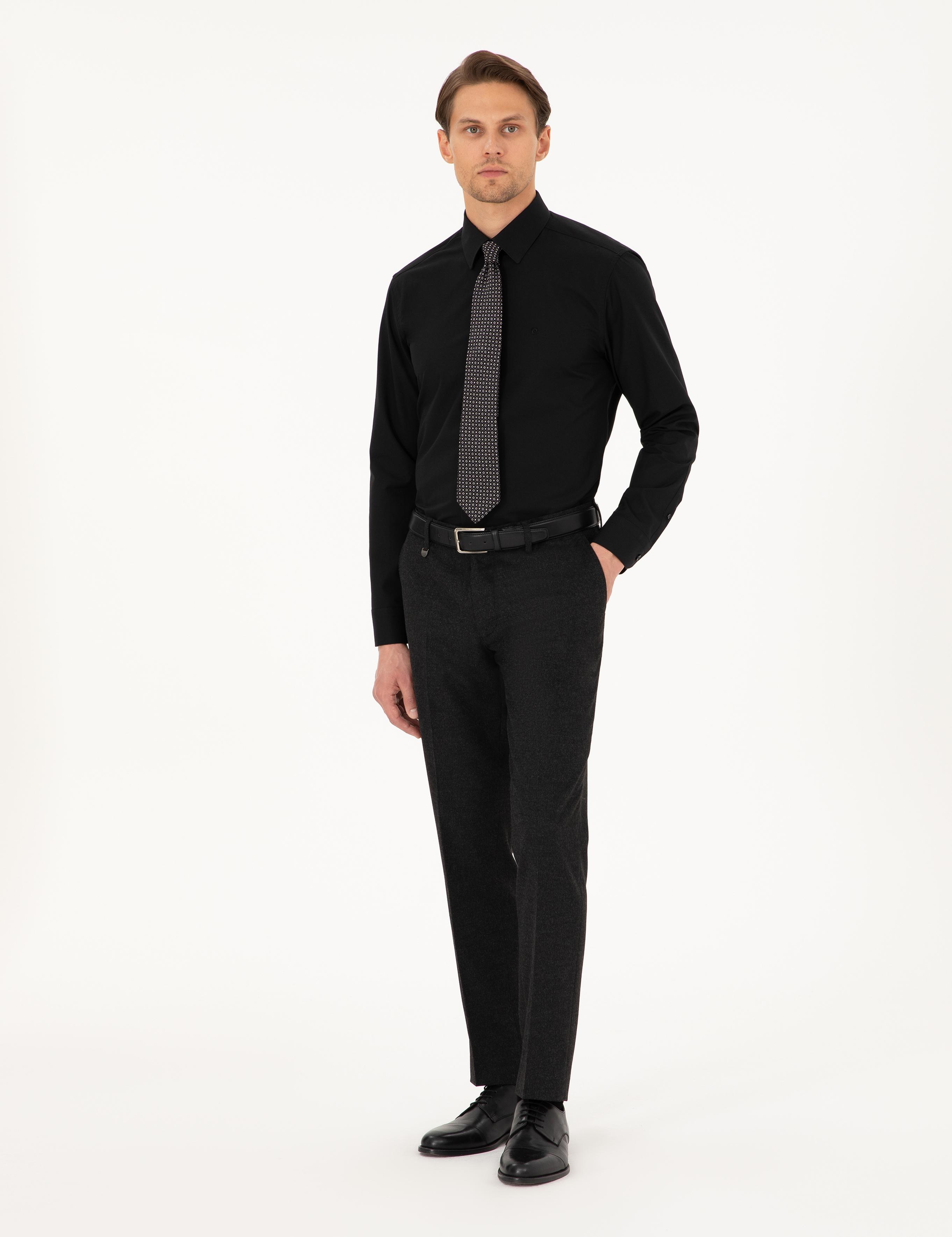 Siyah Regular Fit Uzun Kollu Basic Gömlek