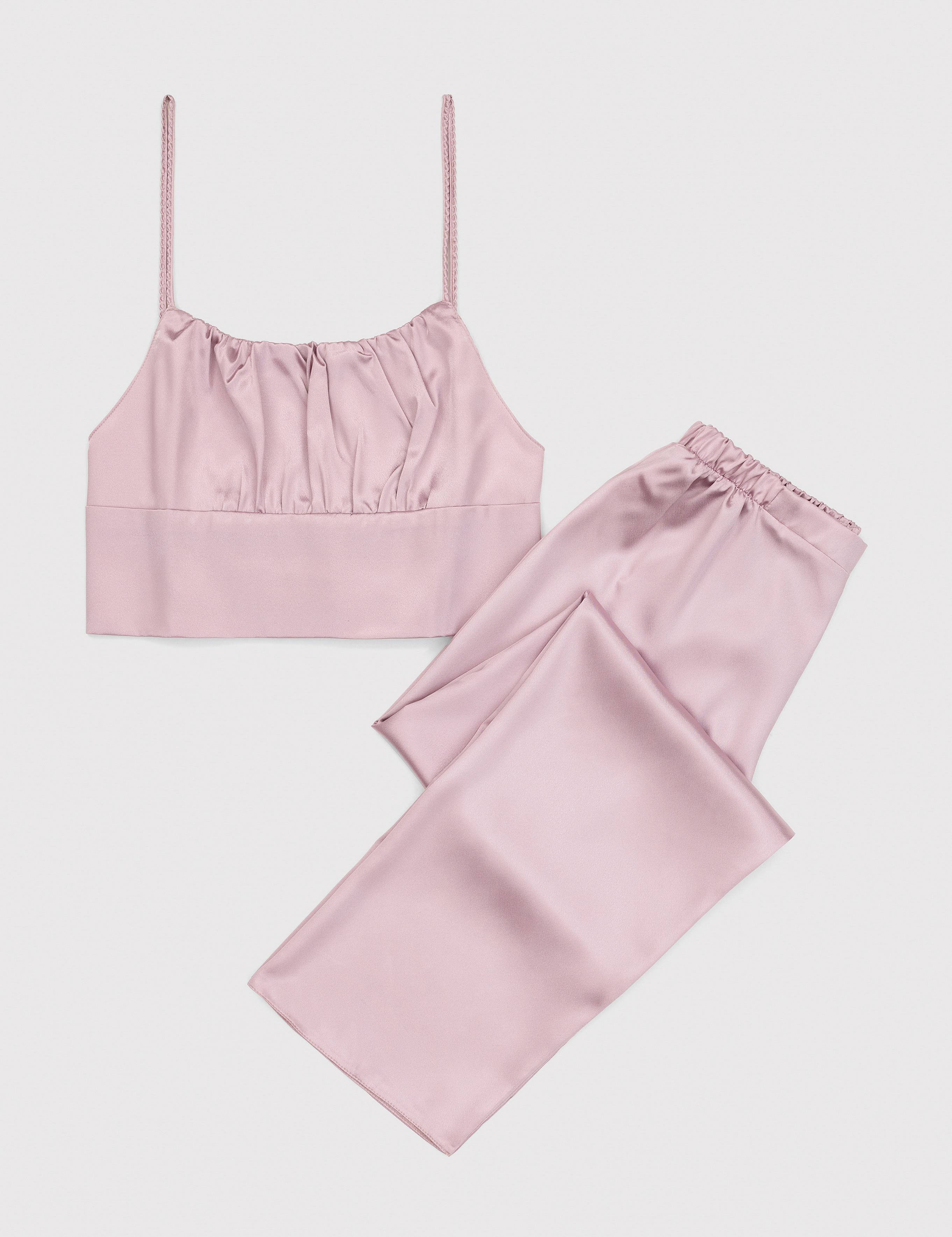 Açık Pembe Saten 3'lü Pijama Takımı