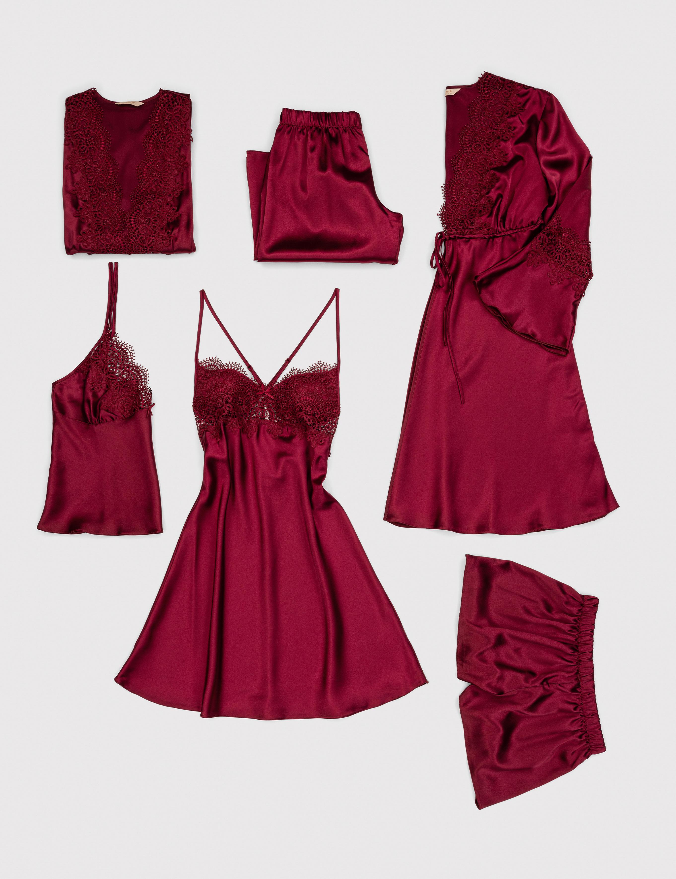 Bordo Saten 6'lı Çeyiz Seti