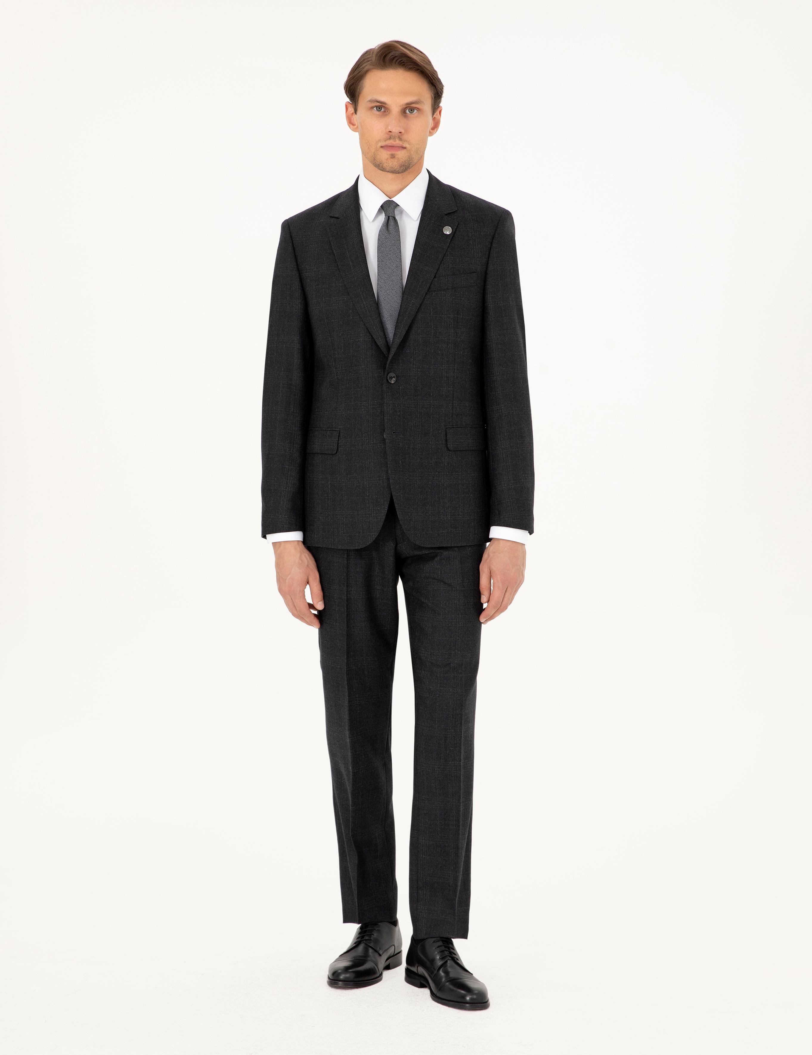 Antrasit Slim Fit Yün Takım Elbise