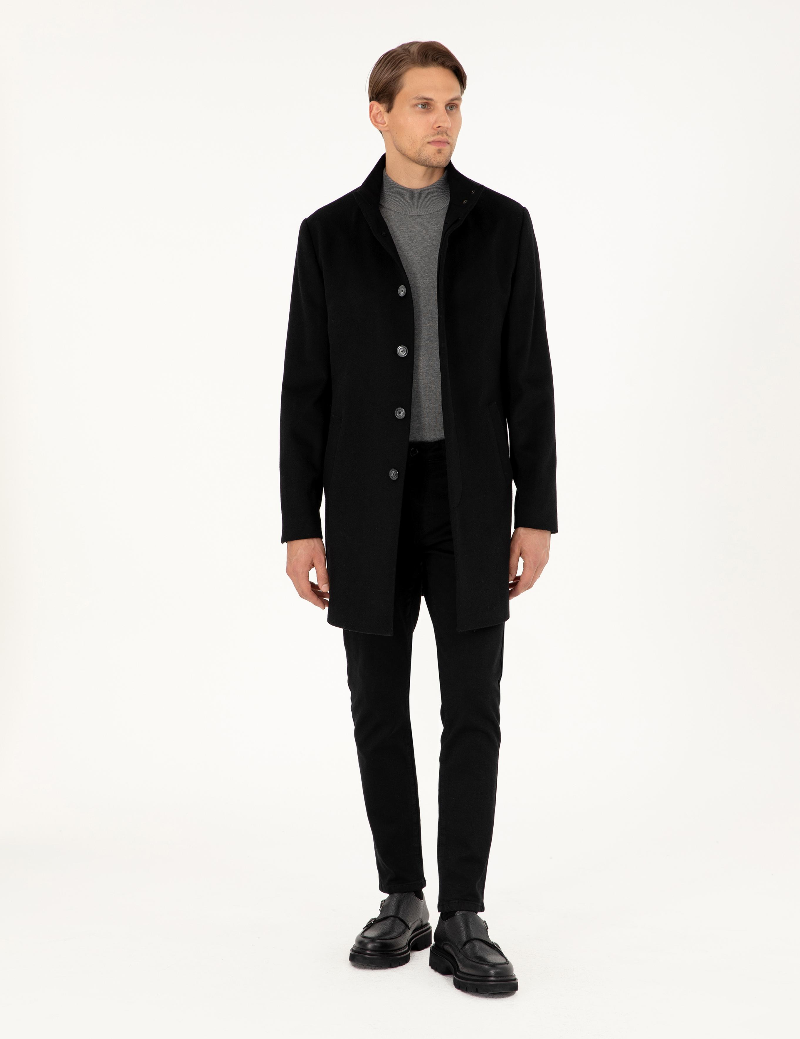 Siyah Slim Fit Palto
