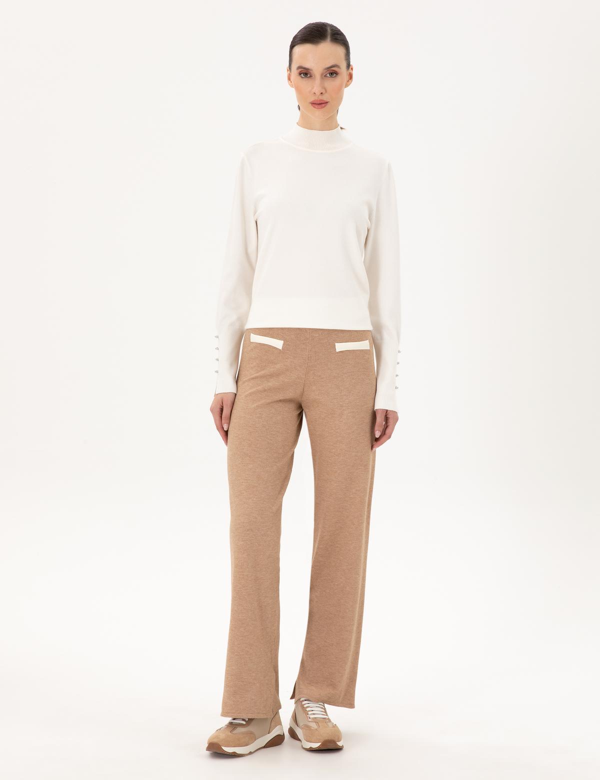 Bej Loose Fit Triko Pantolon