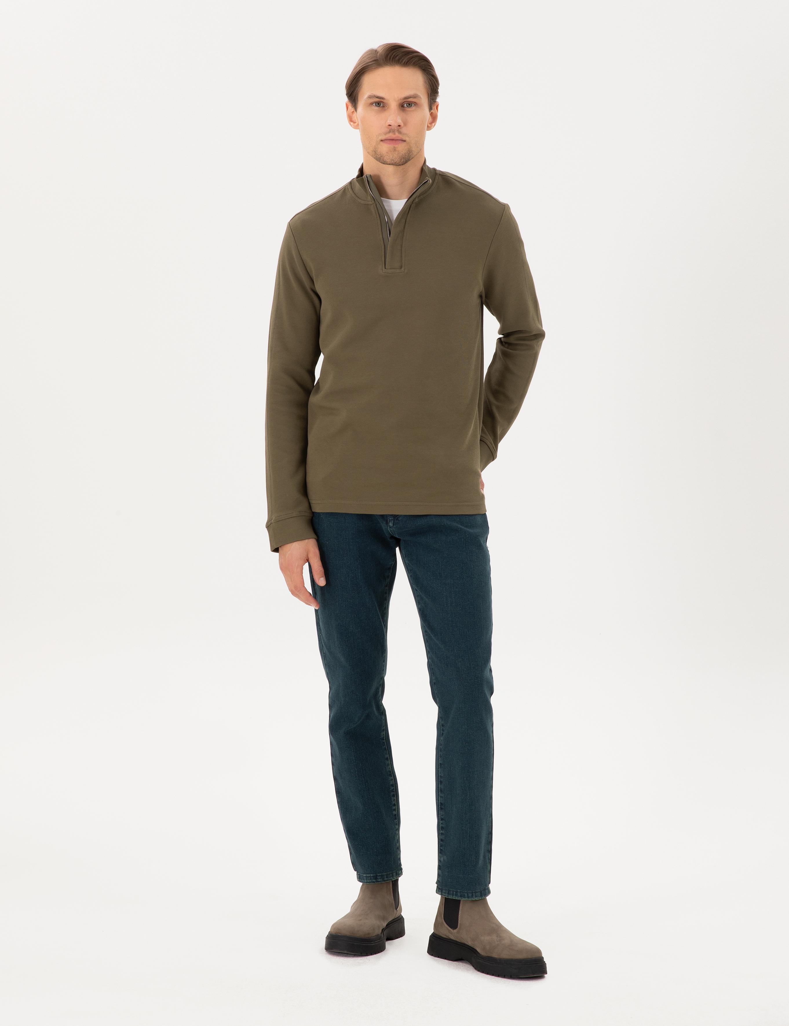 Koyu Haki Regular Fit Sweatshirt