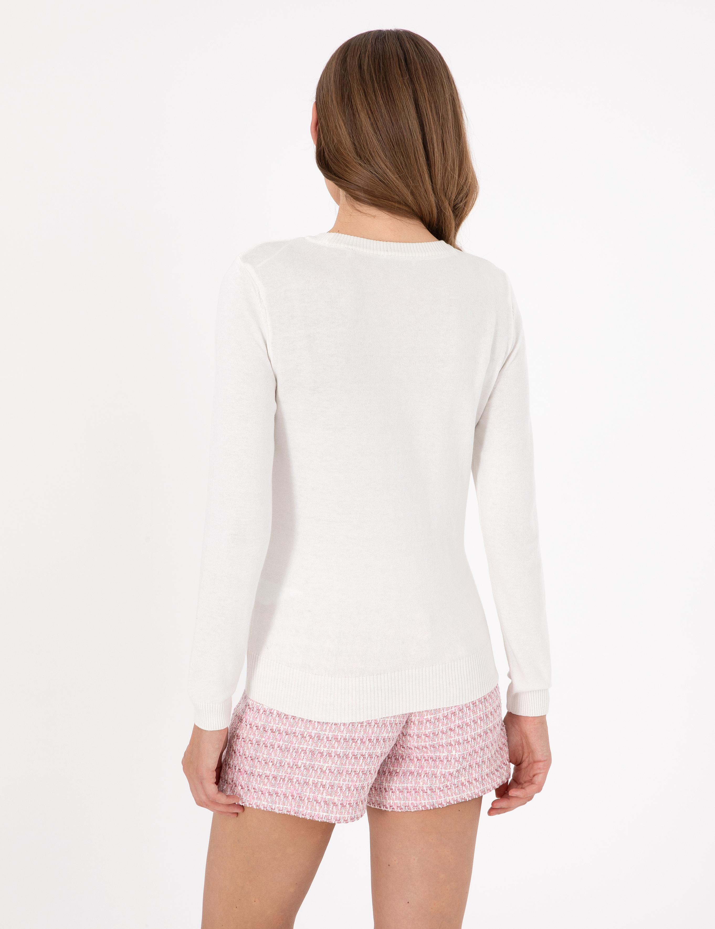 Ekru Slim Fit Basic Kazak