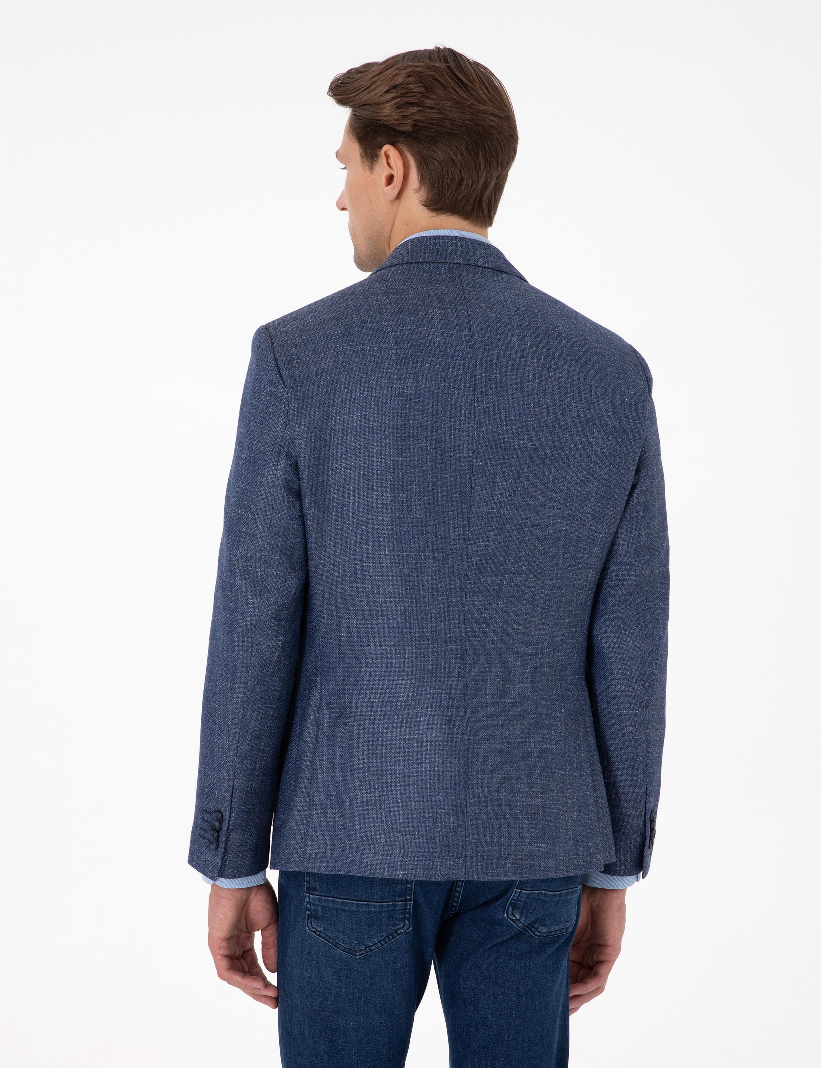 Koyu Mavi Slim Fit Yünlü Ceket