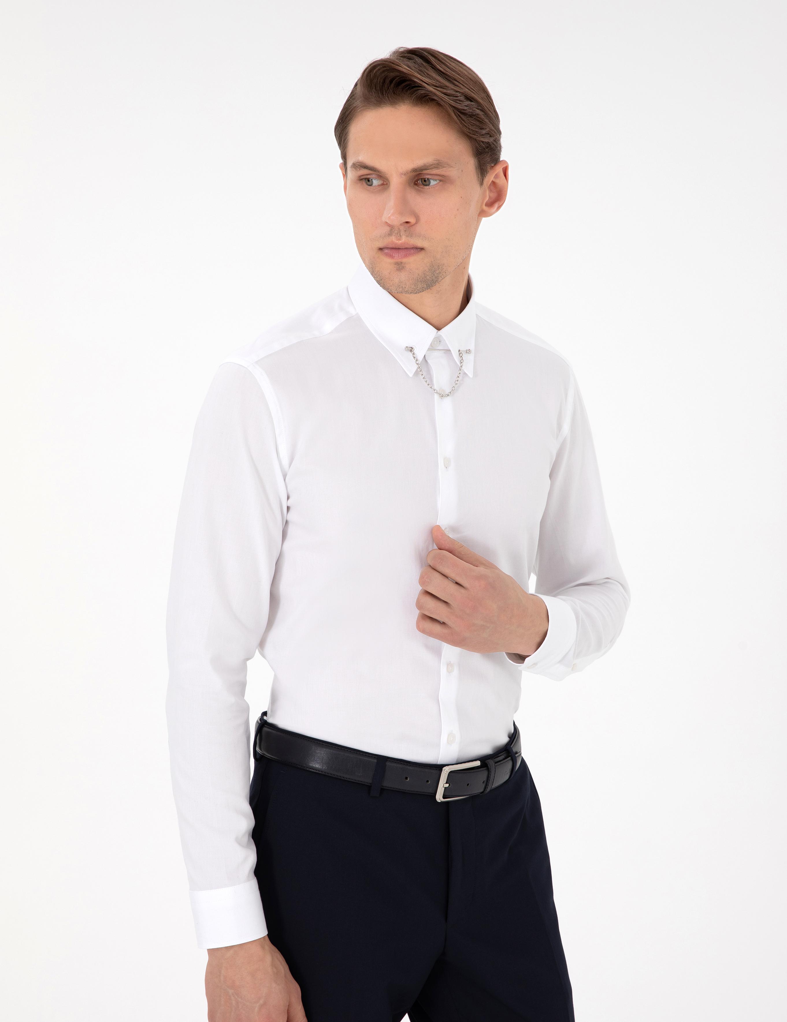 Beyaz Slim Fit Smokin Gömlek