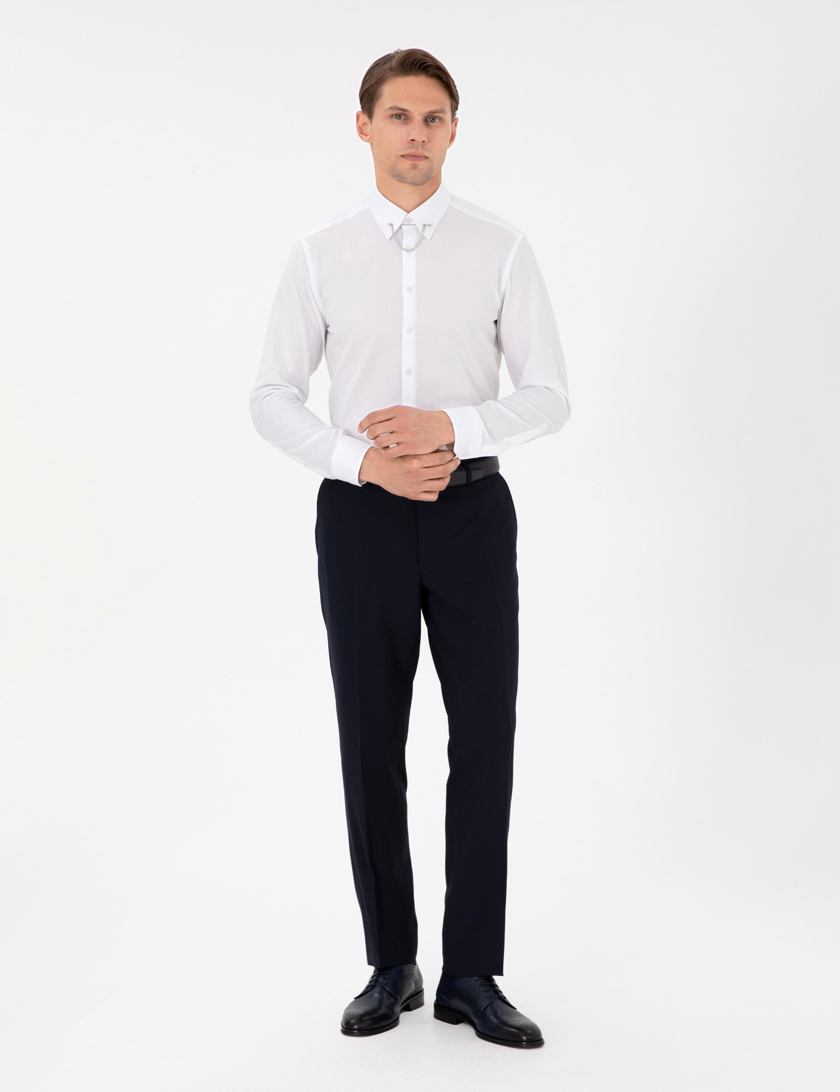 Beyaz Slim Fit Smokin Gömlek