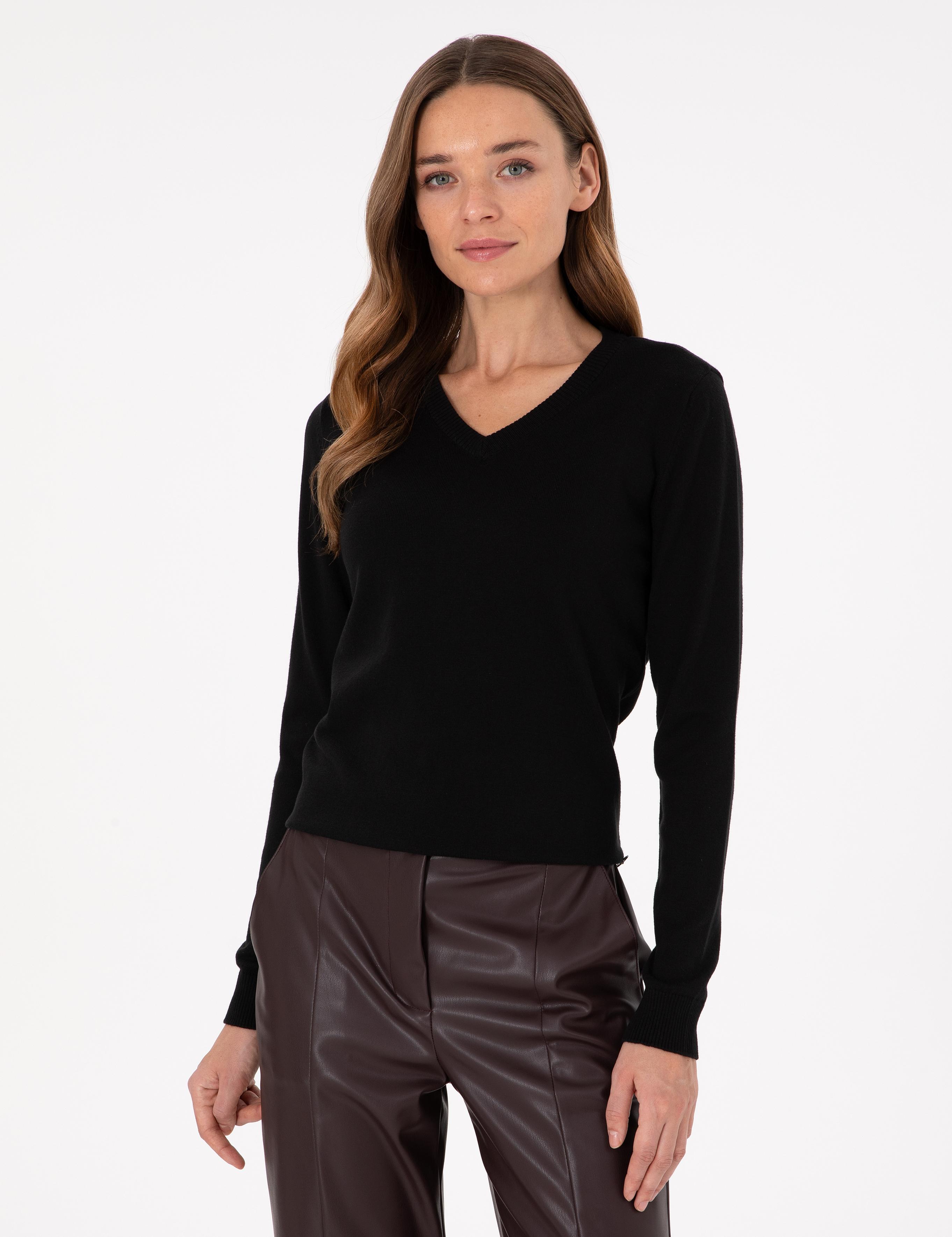 Siyah Slim Fit Basic Kazak