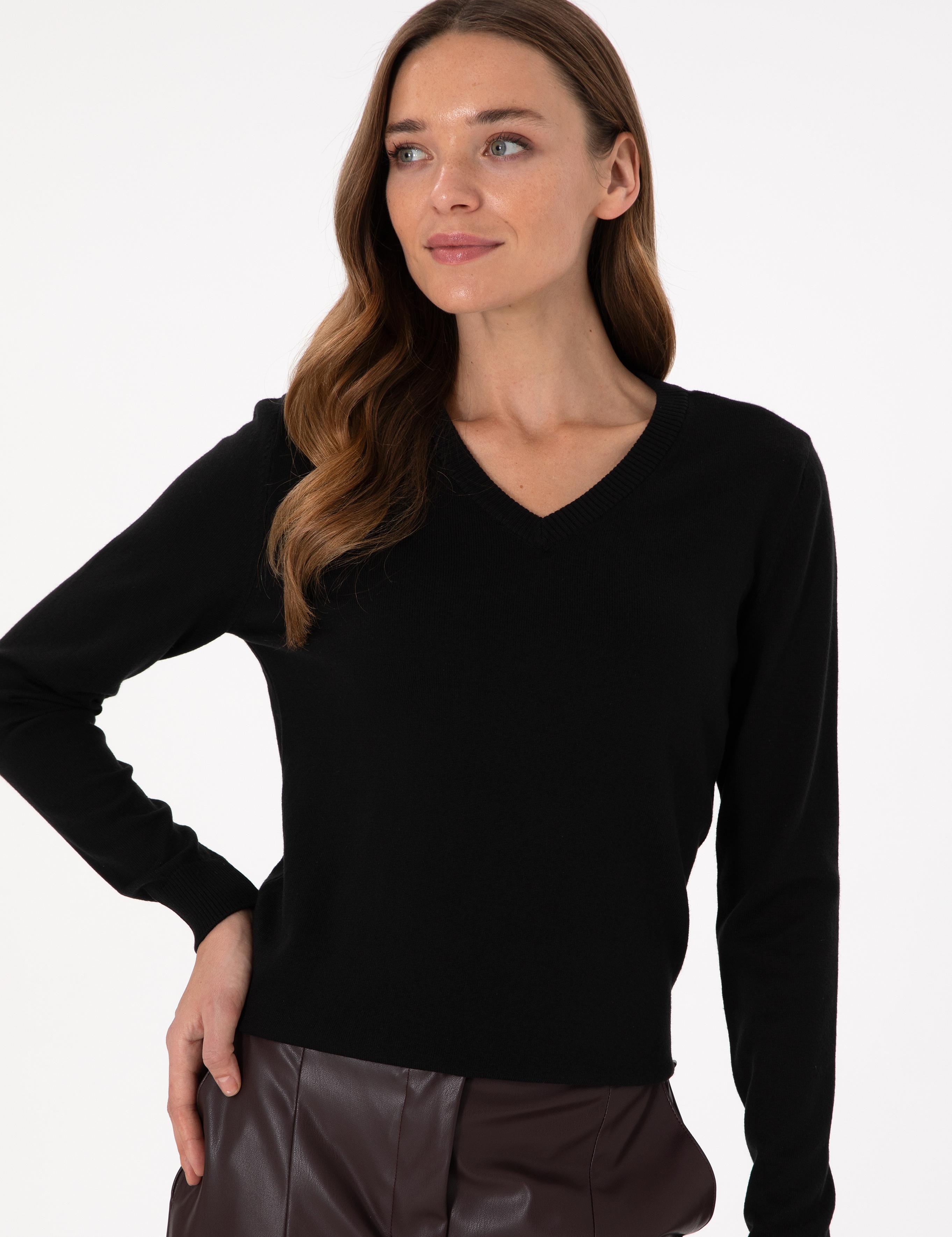 Siyah Slim Fit Basic Kazak