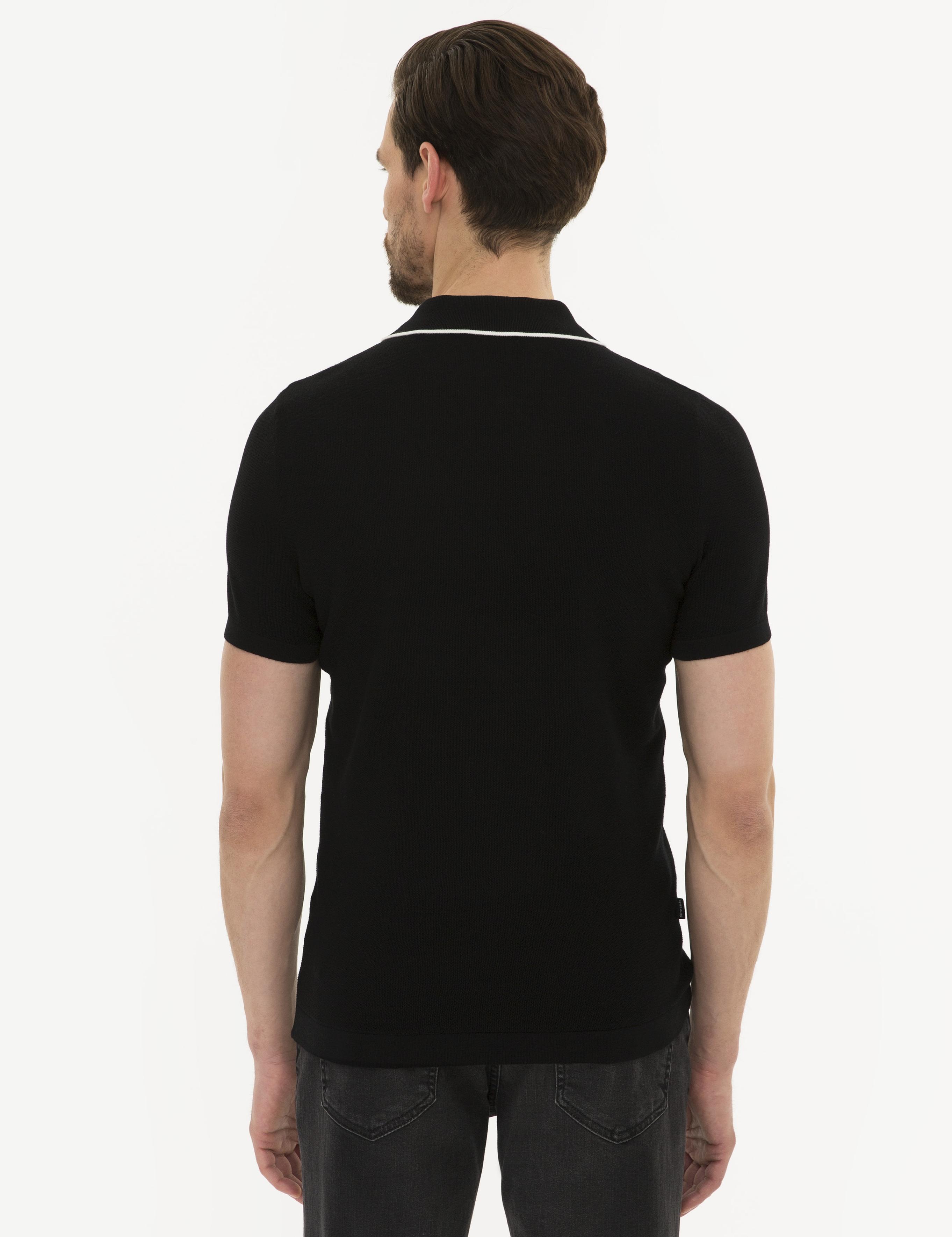 Siyah Slim Fit Polo Yaka Triko Kazak
