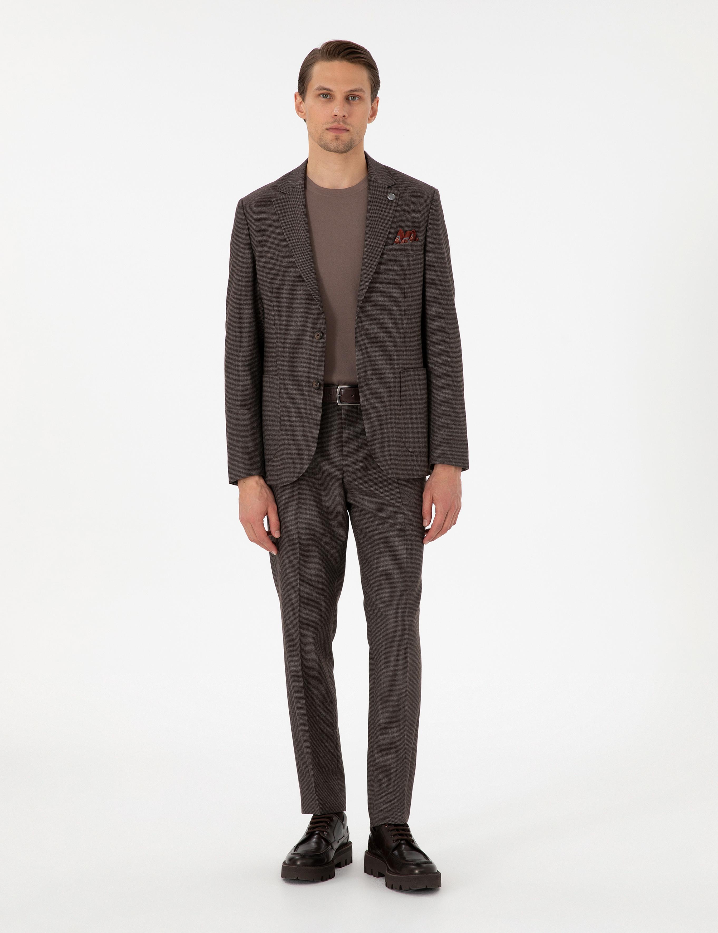 Kahverengi Slim Fit Takım Elbise