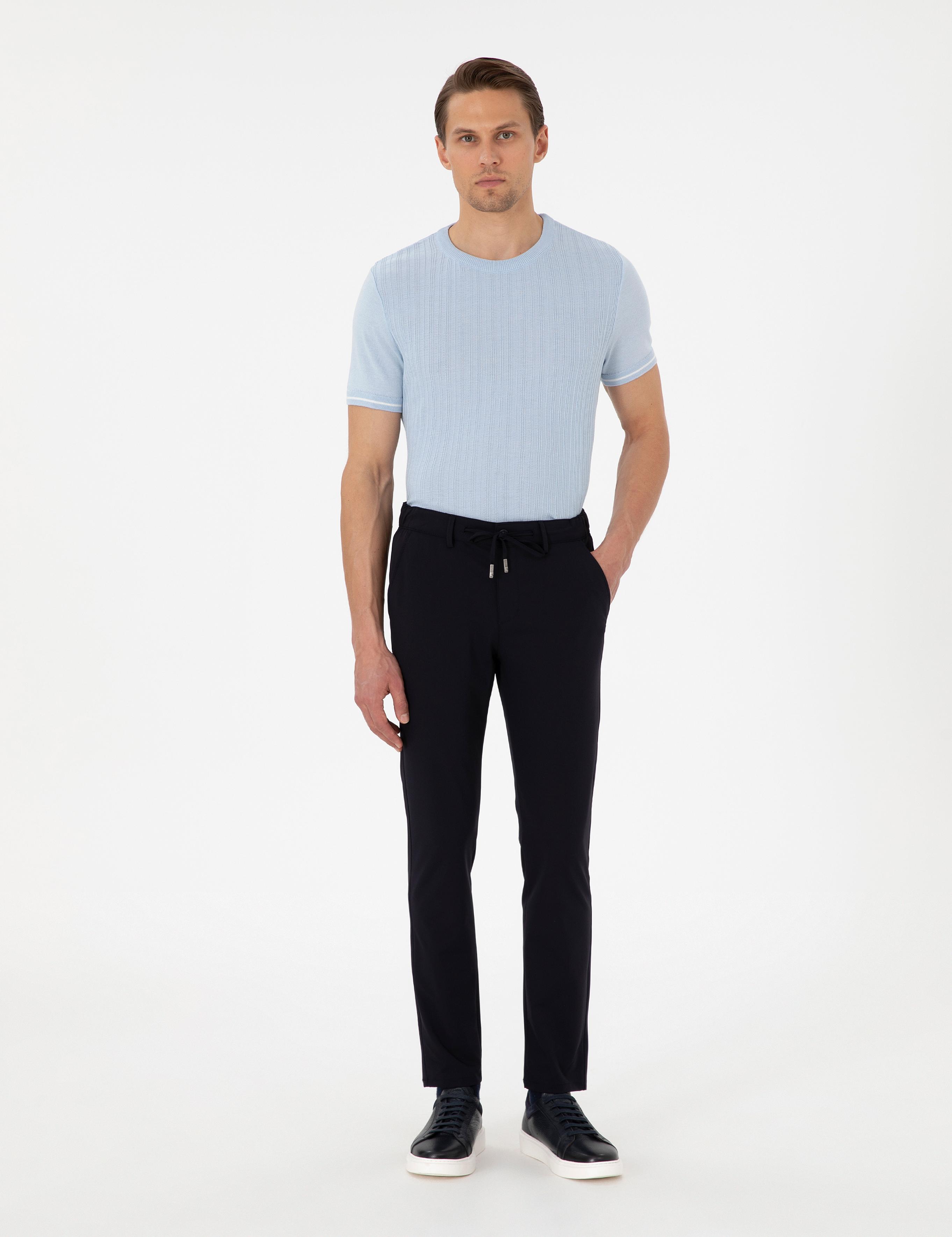 Açık Mavi Slim Fit Bisiklet Yaka Triko Tişört