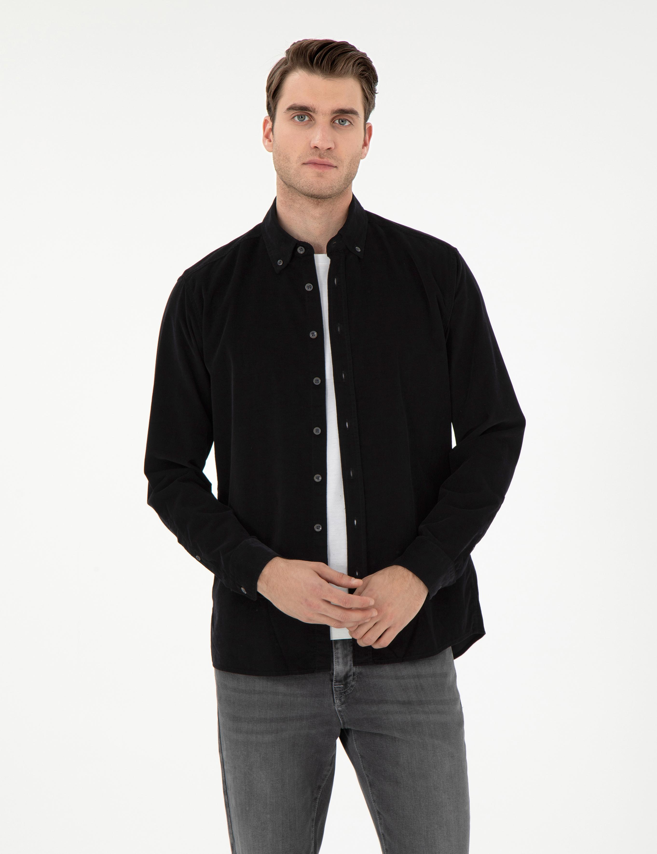 Siyah Regular Fit Uzun Kollu Gömlek