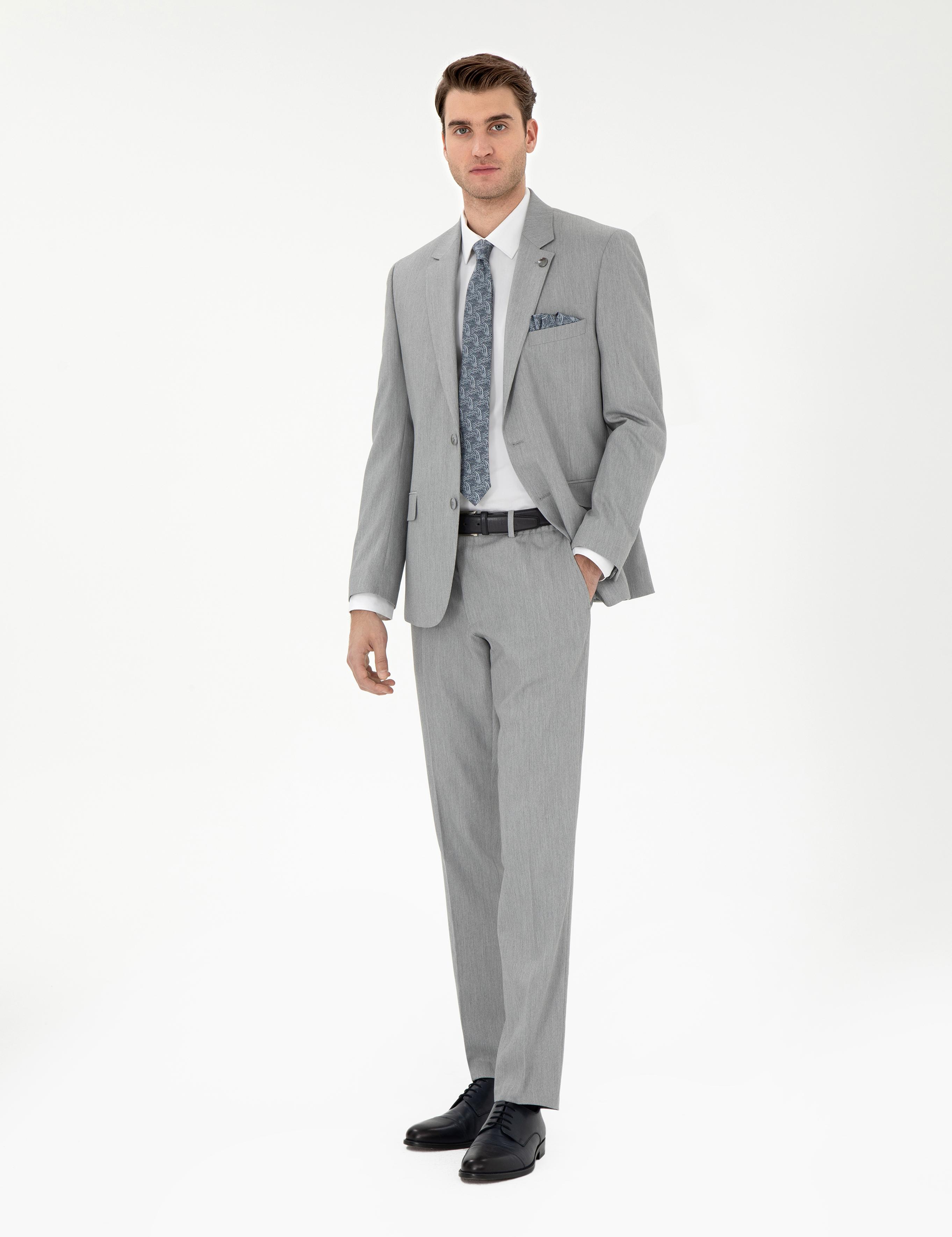 Gri Slim Fit Takım Elbise