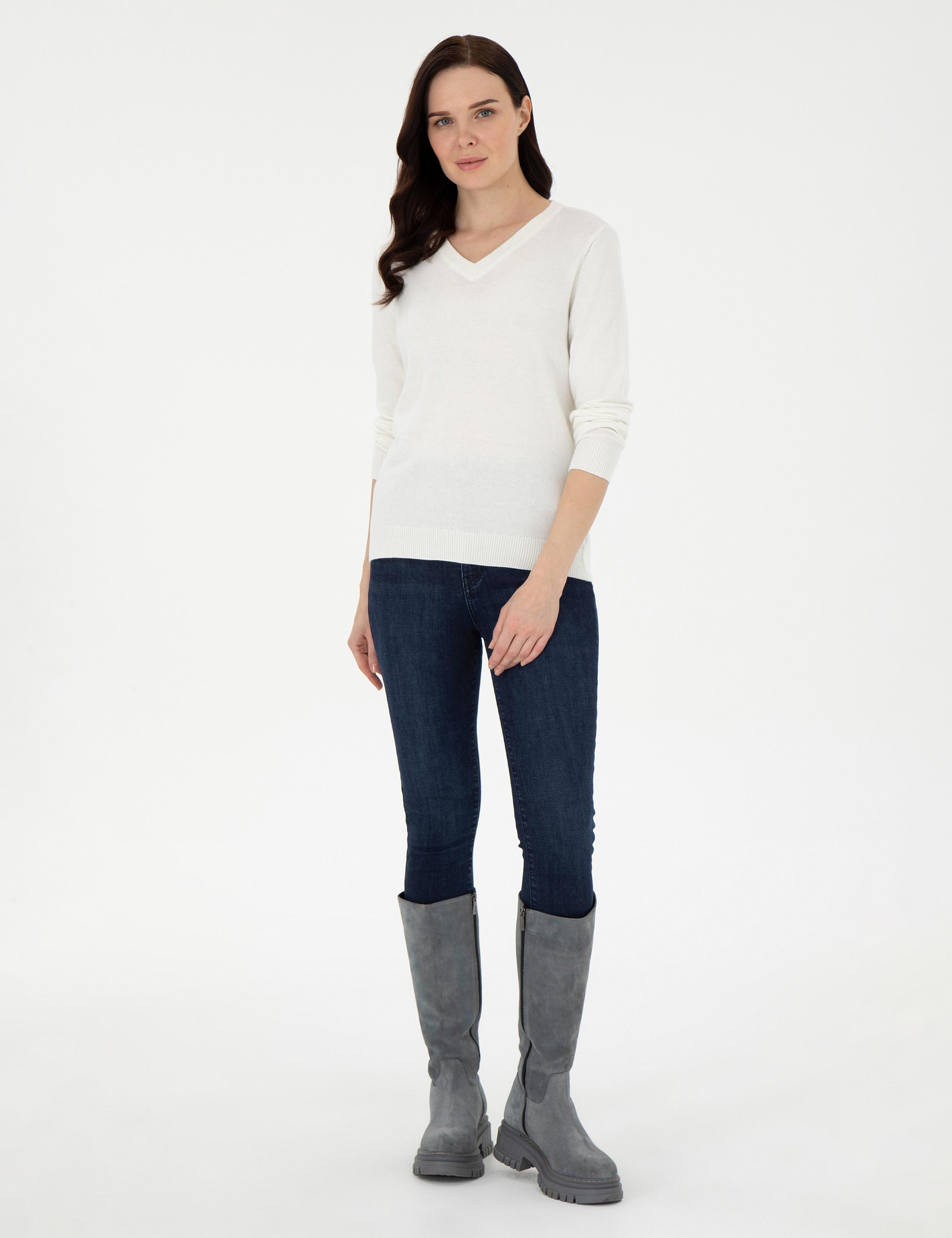 Ekru Slim Fit Basic Kazak