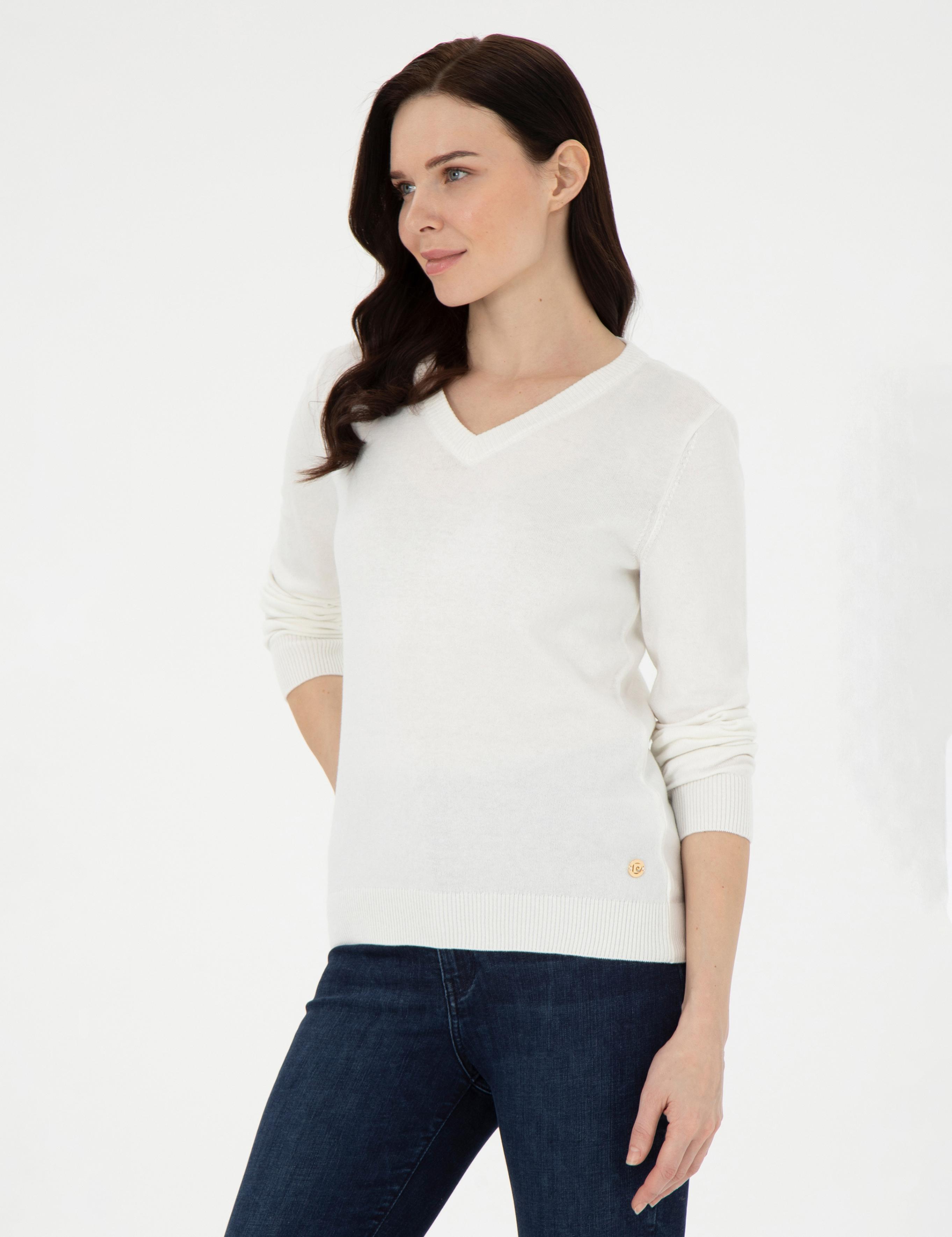 Ekru Slim Fit Basic Kazak