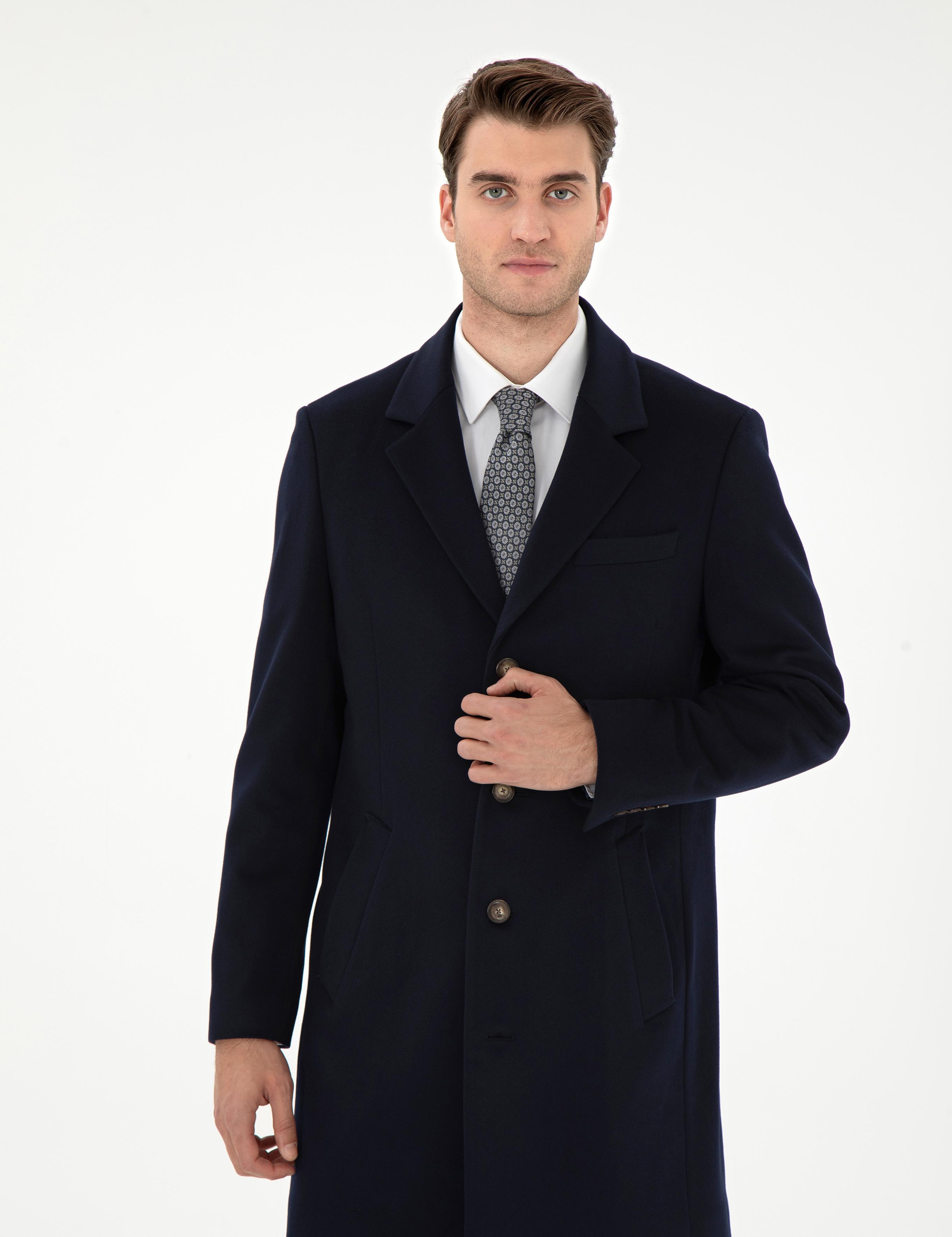 Lacivert Slim Fit Palto
