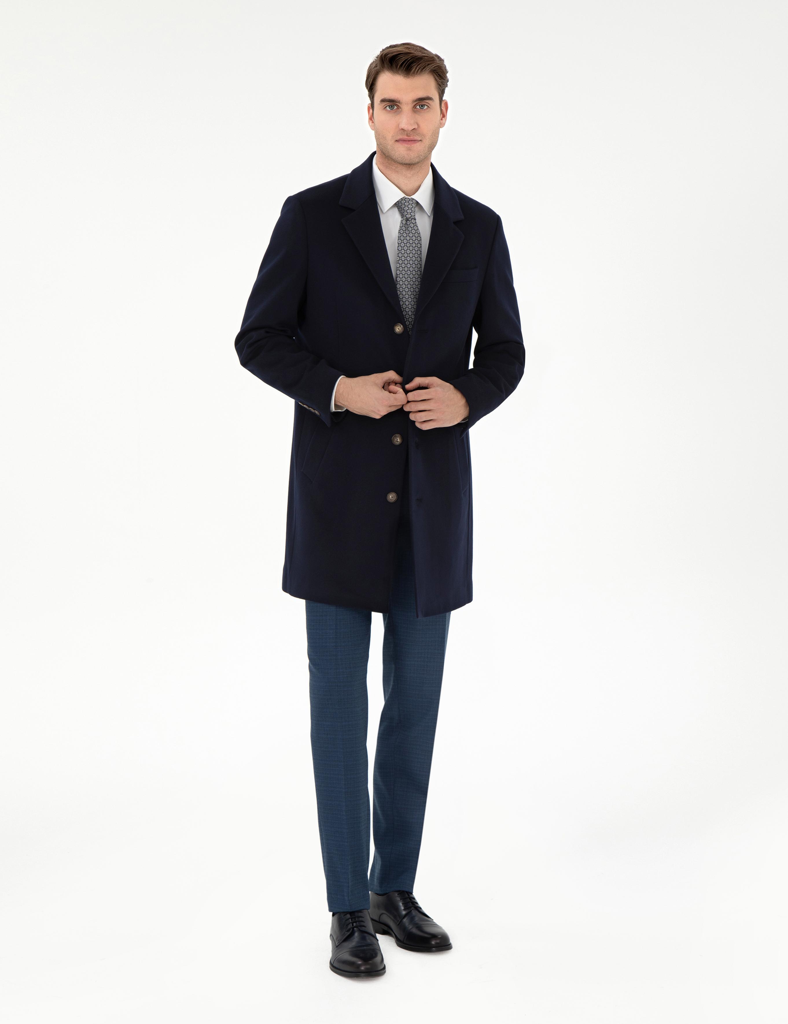 Lacivert Slim Fit Palto