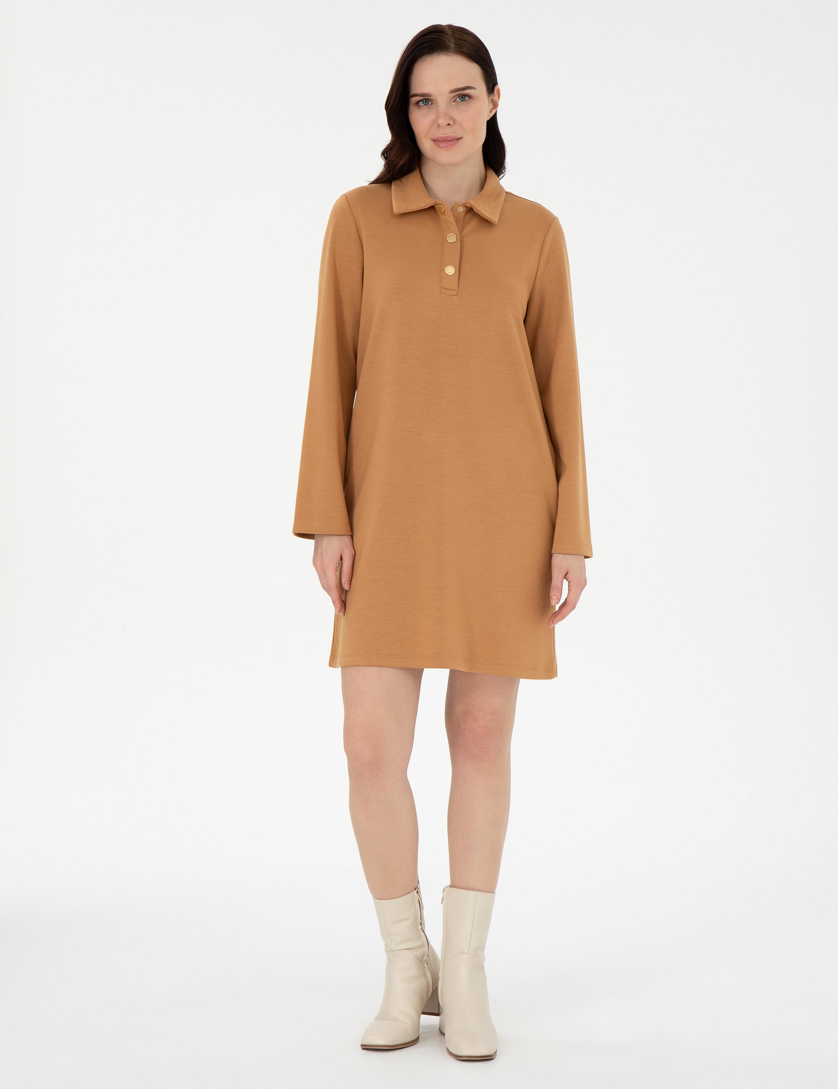 Camel Regular Fit Modal Kumaş Örme Elbise