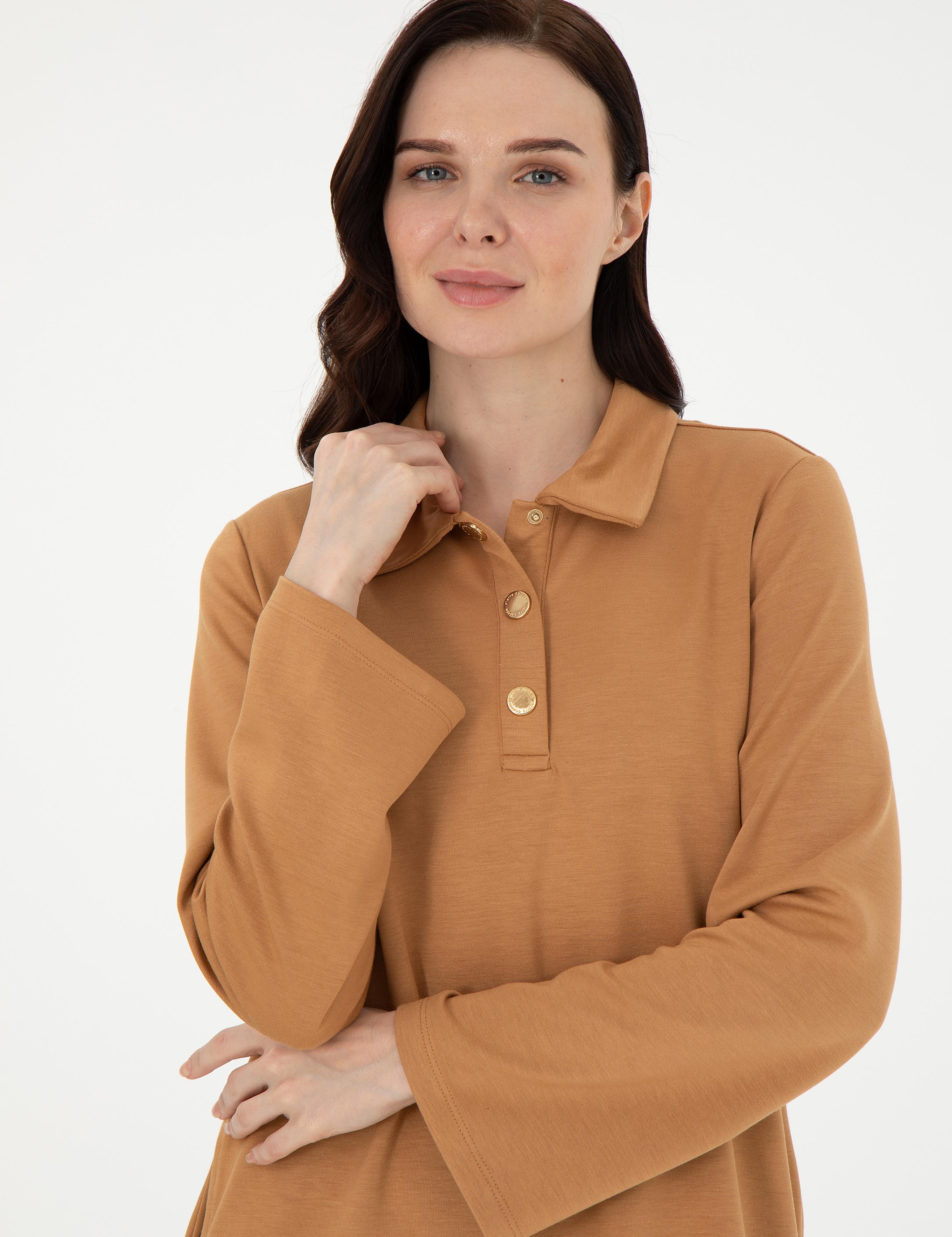 Camel Regular Fit Modal Kumaş Örme Elbise
