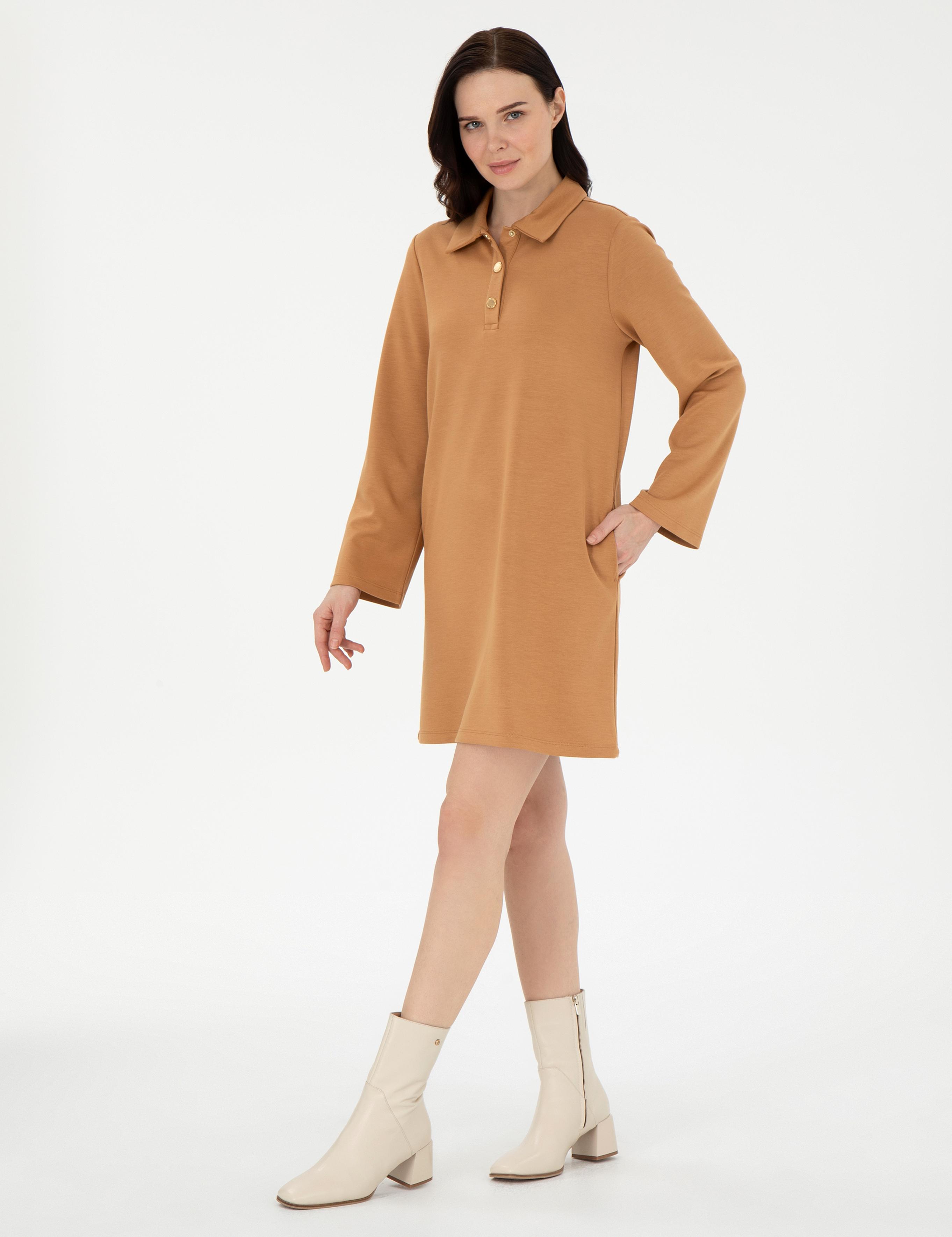 Camel Regular Fit Modal Kumaş Örme Elbise