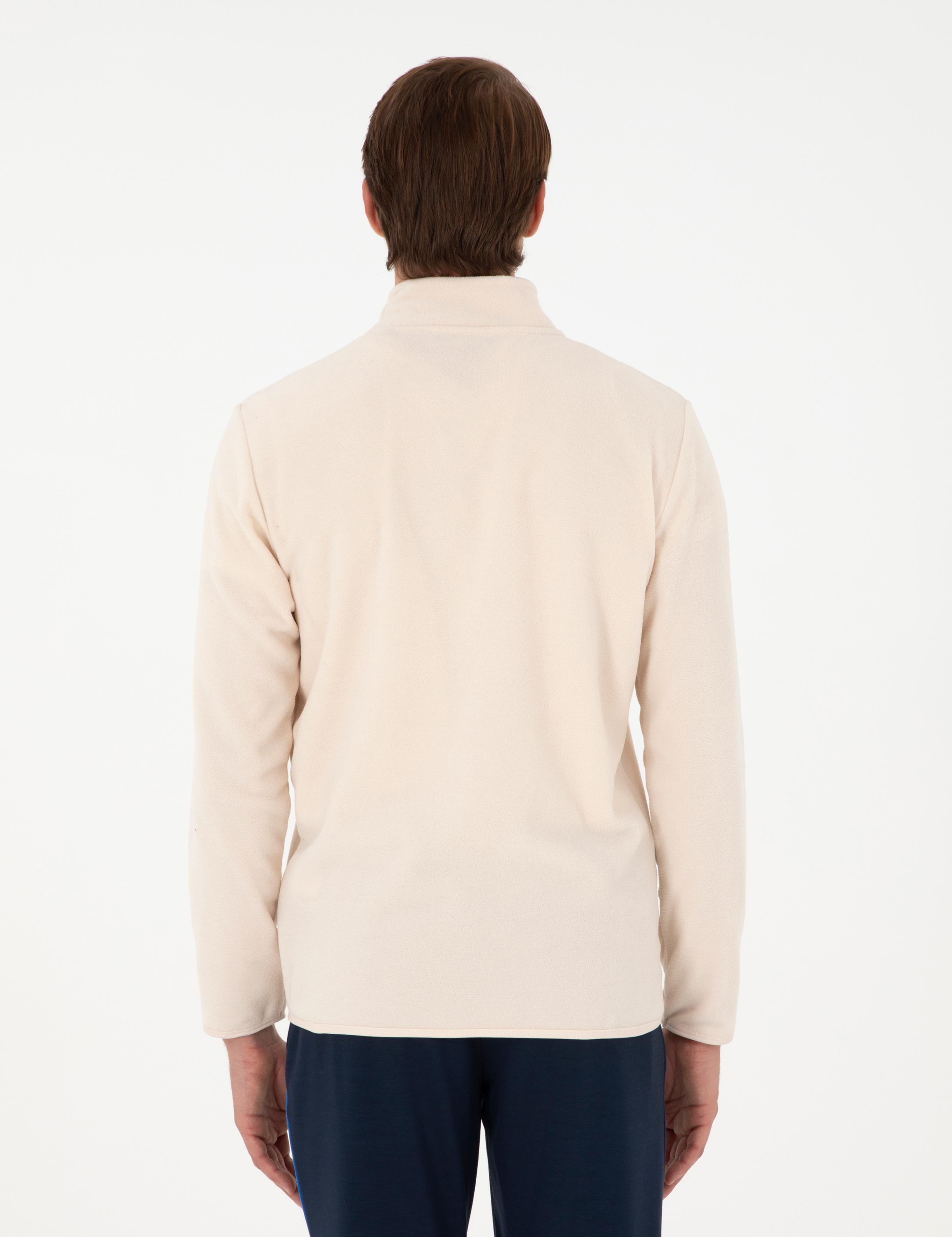 Bej Regular Fit Yarım Fermuarlı Polar Sweatshirt