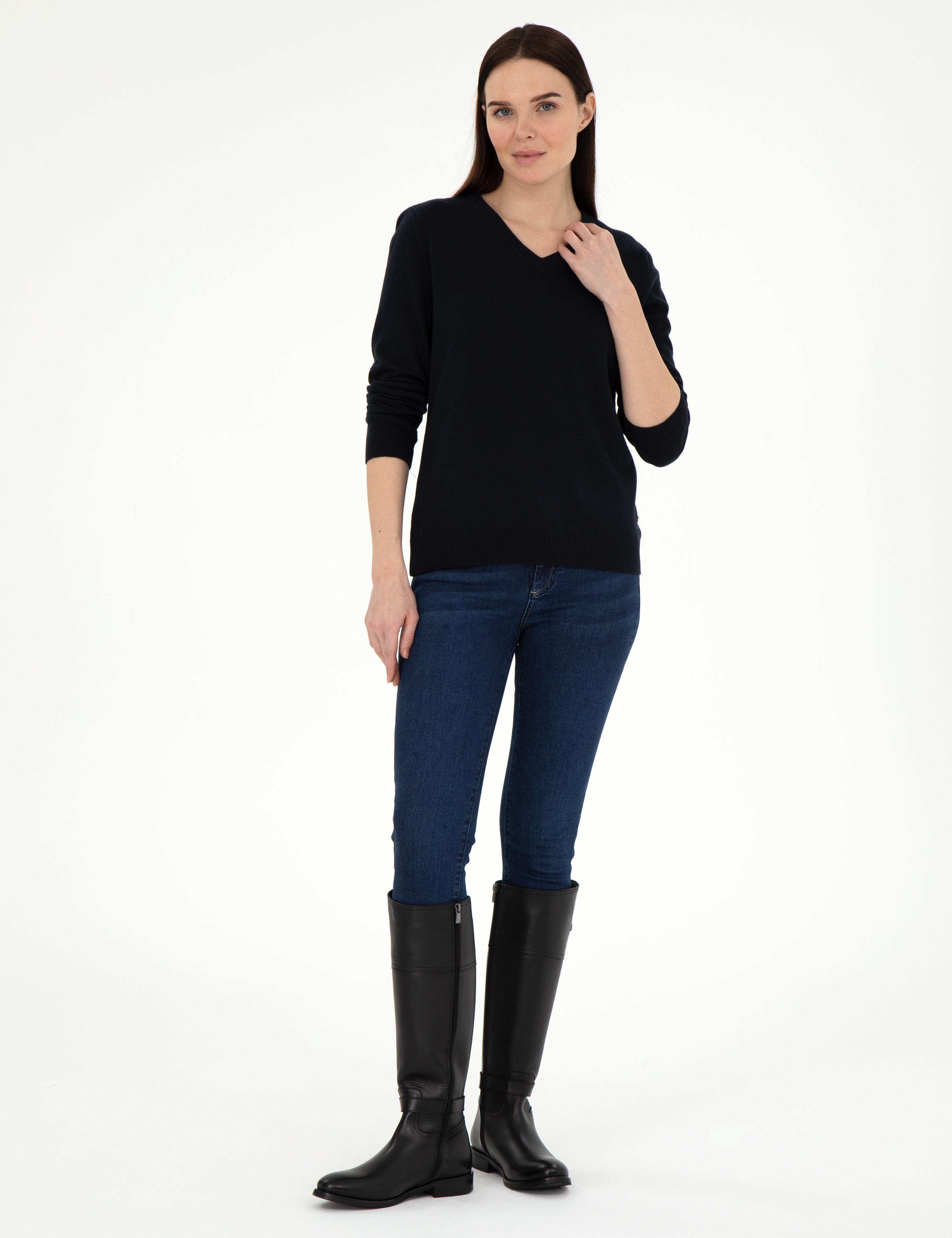 Lacivert Slim Fit Basic Kazak