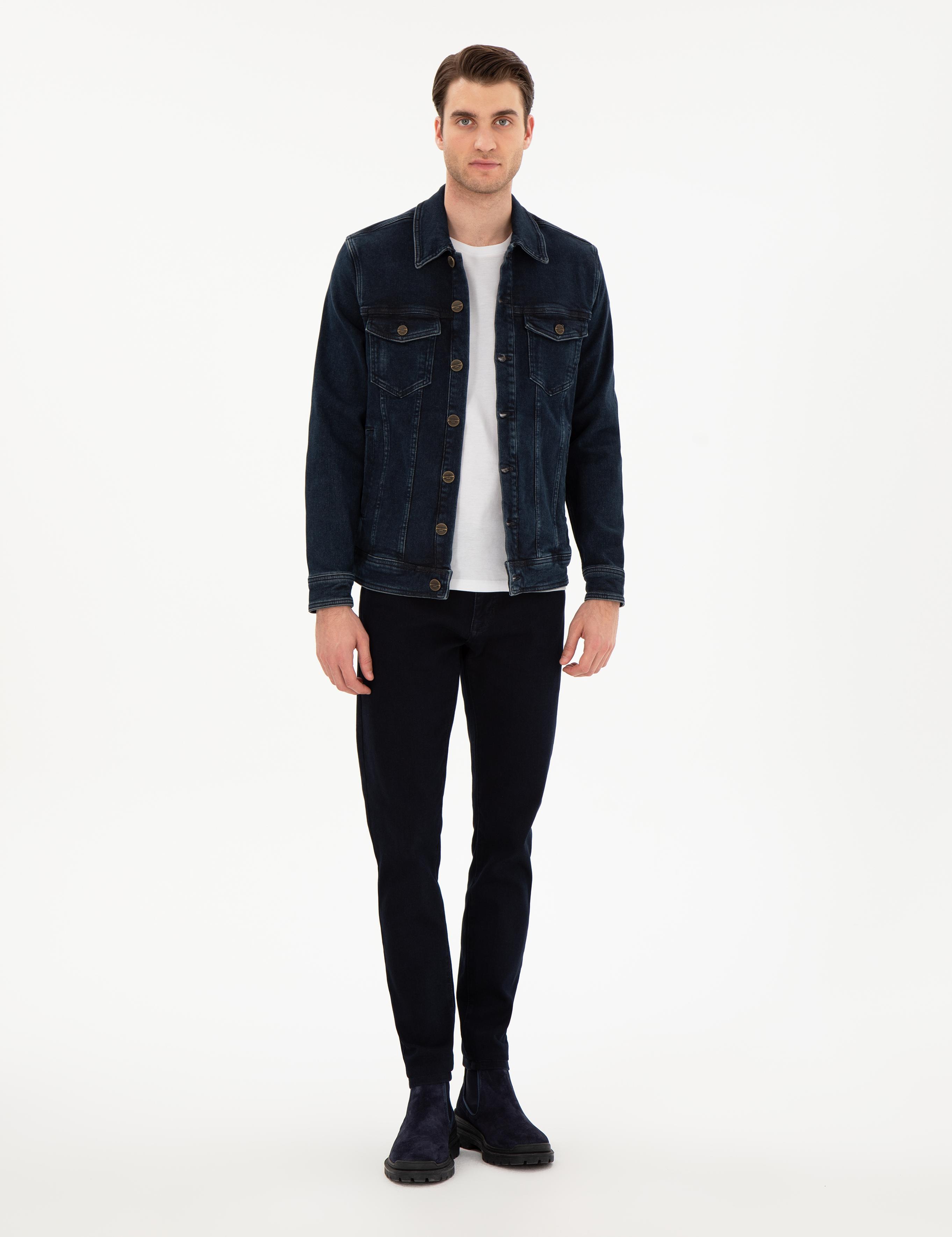 Lacivert Slim Fit Jean Ceket