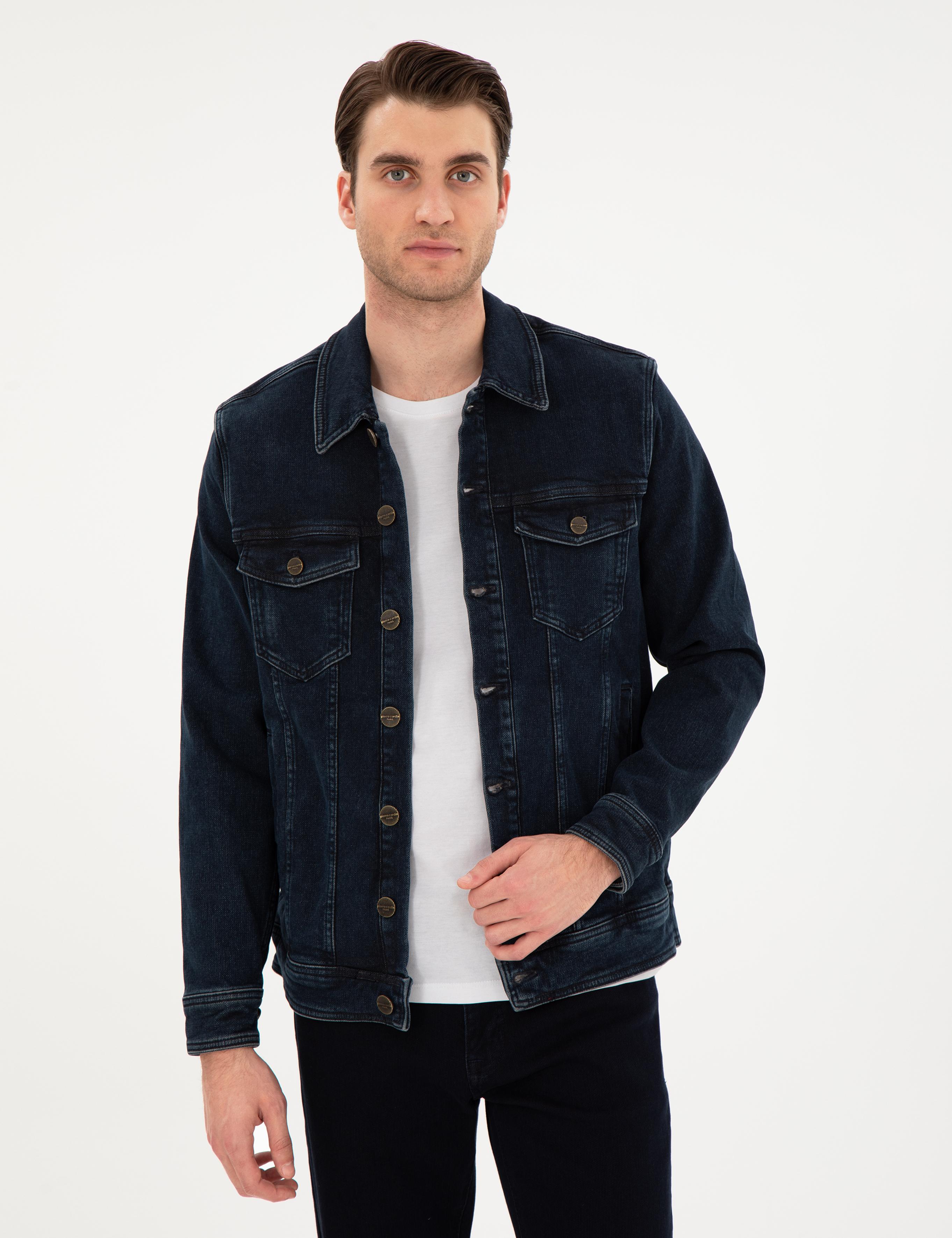 Lacivert Slim Fit Jean Ceket