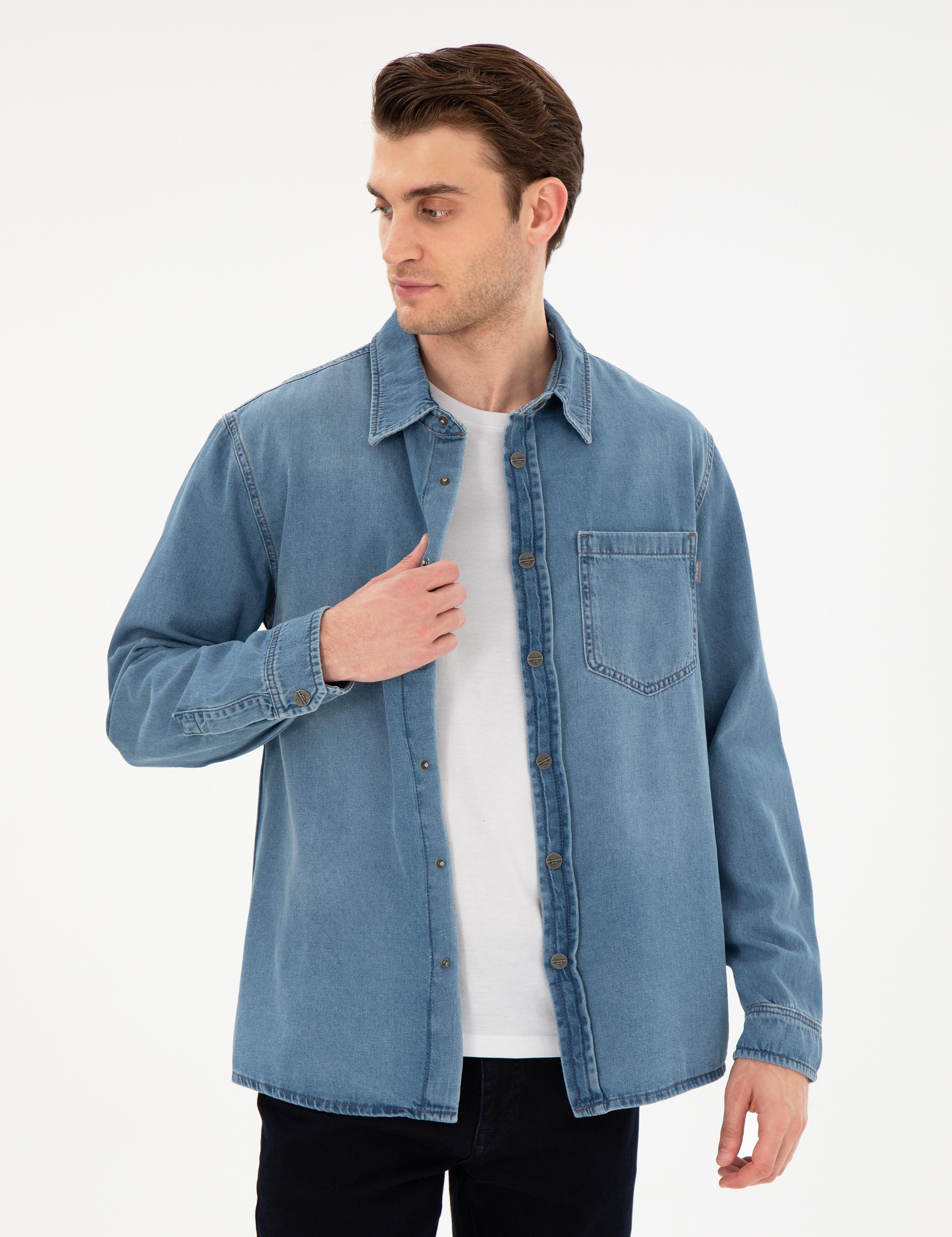Mavi Comfort Fit Uzun Kollu Jean Gömlek