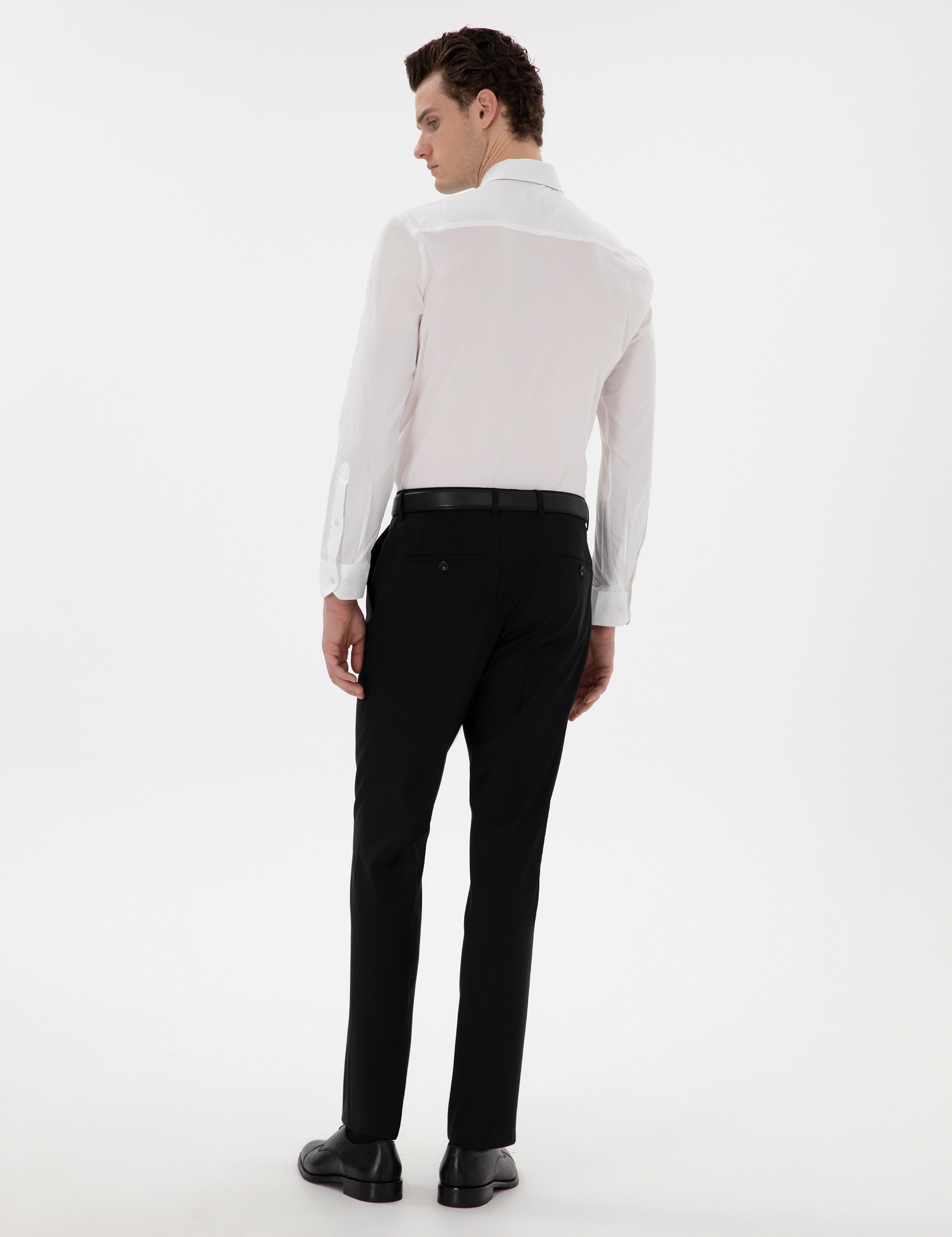 Siyah Slim Fit %100 Yün Kumaş Pantolon