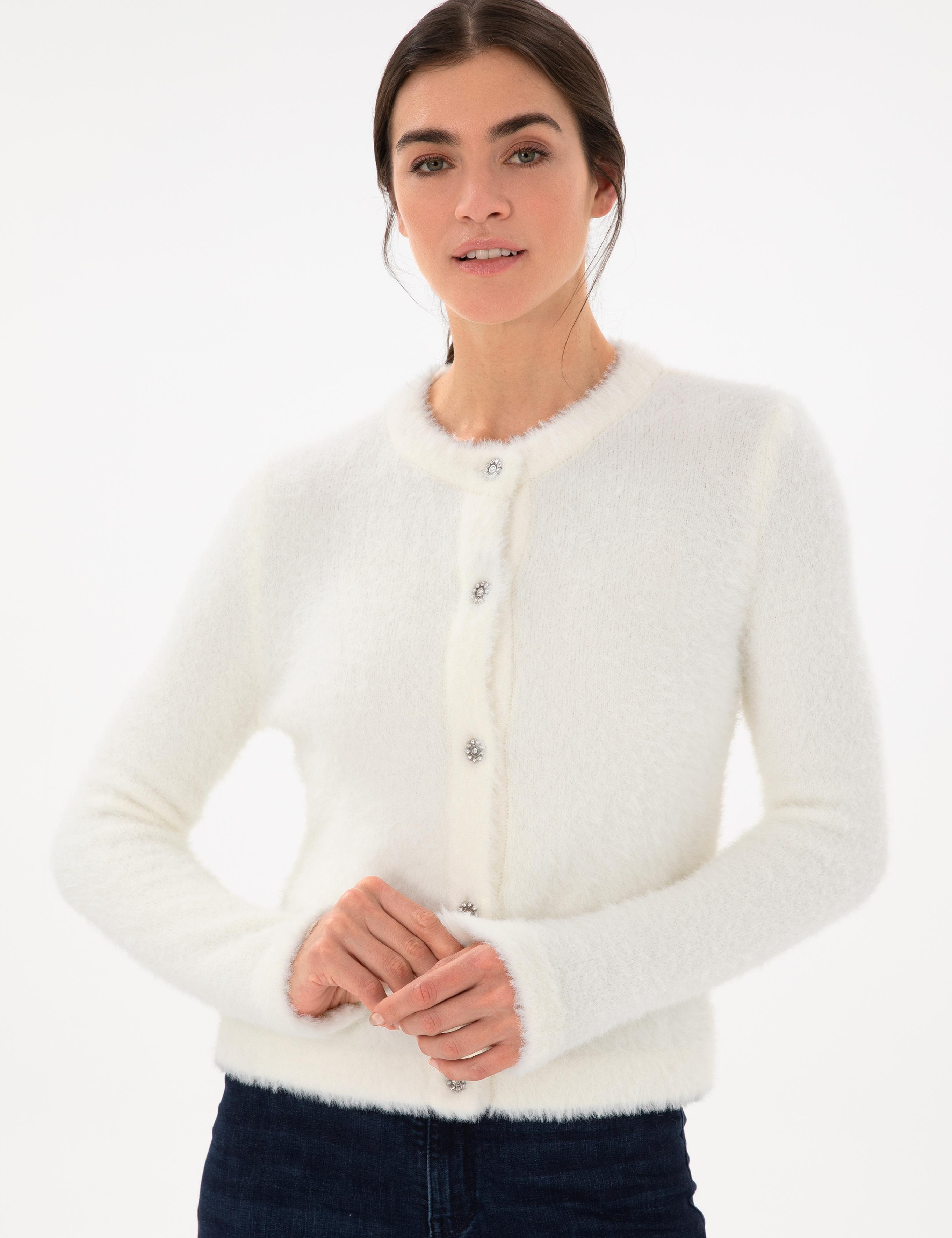 Ekru Slim Fit Triko Hırka