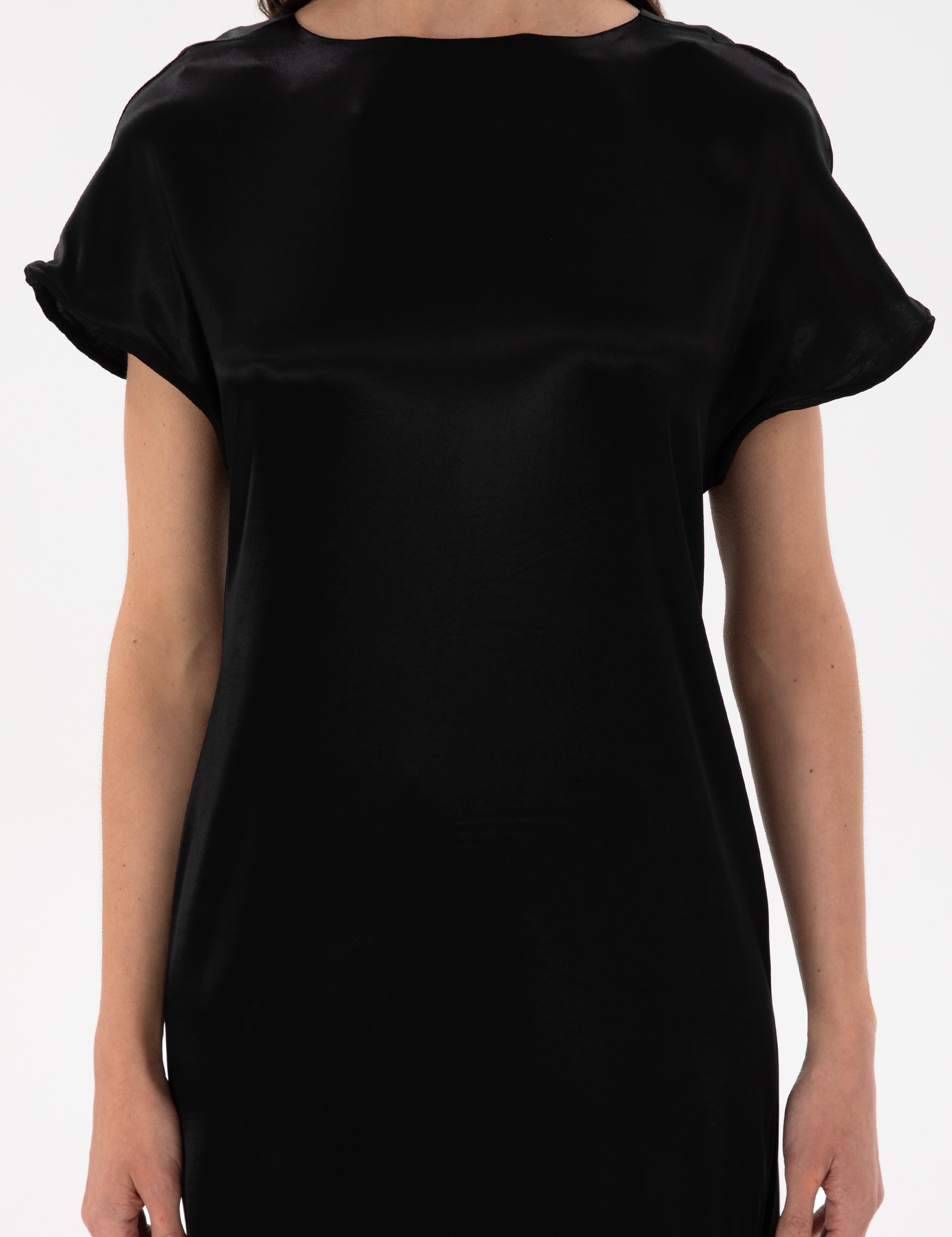 Siyah Comfort Fit Dokuma Elbise