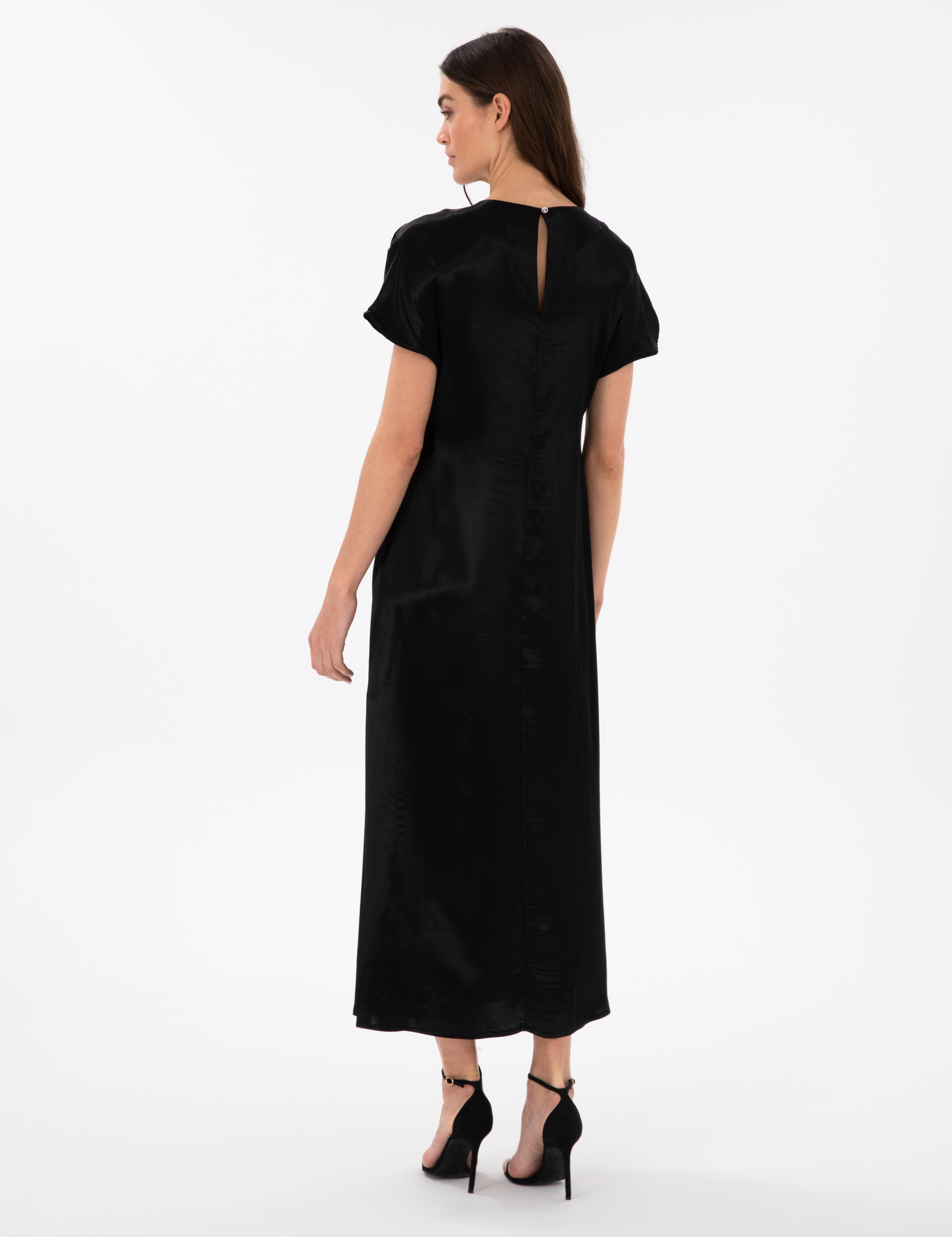 Siyah Comfort Fit Dokuma Elbise