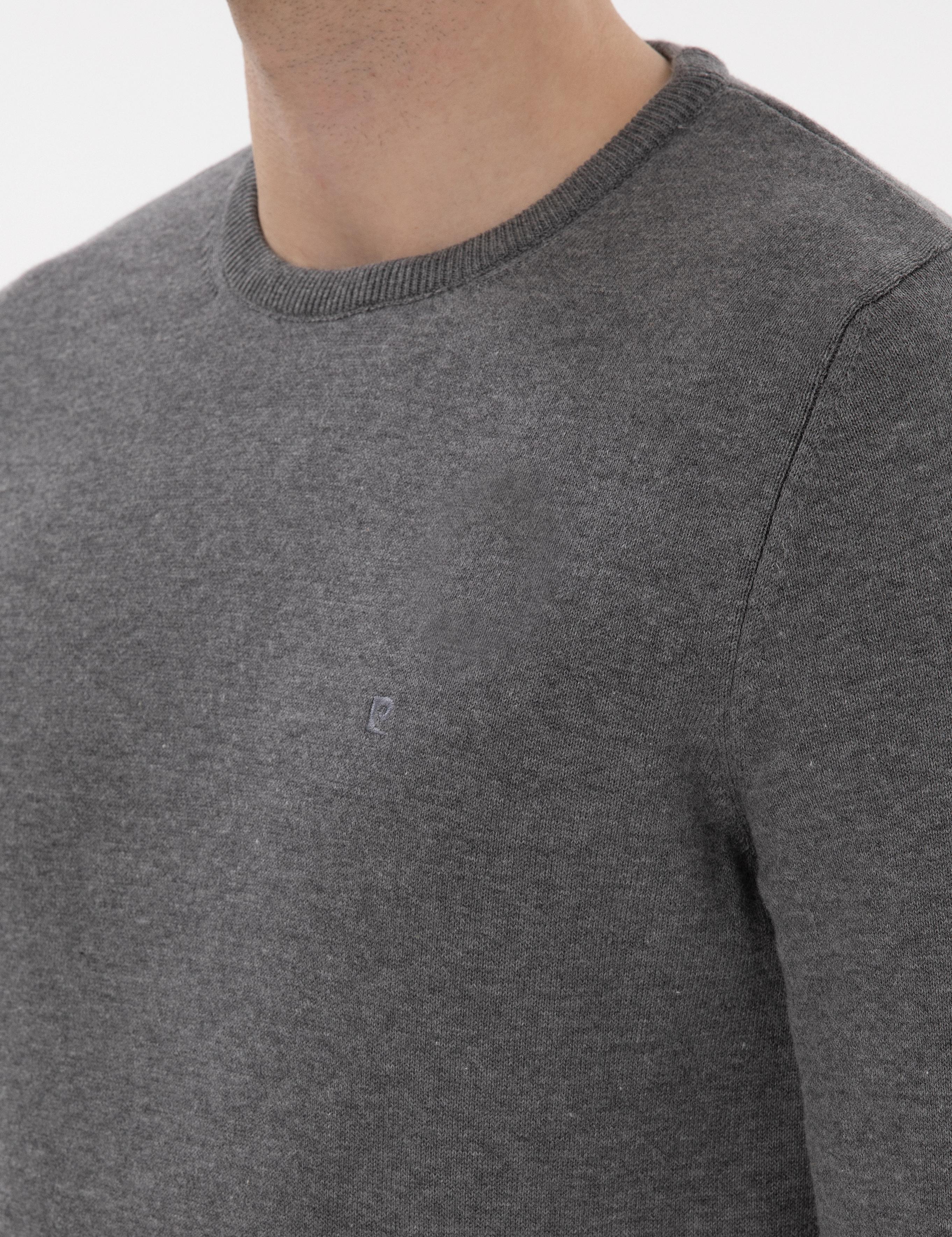 Gri Melanj Slim Fit Bisiklet Yaka Basic Triko Kazak