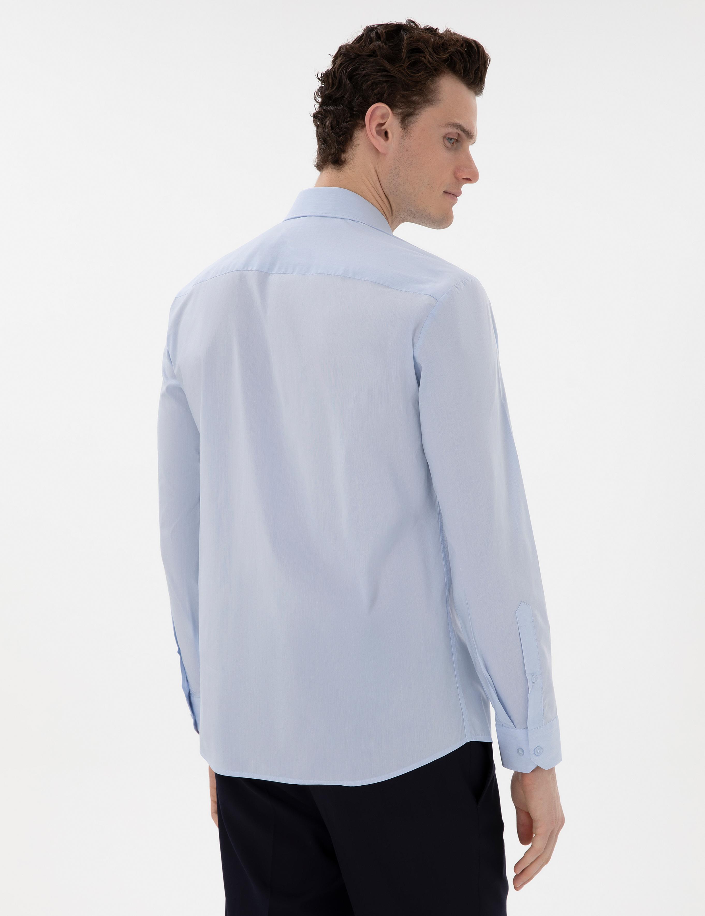 Açık Mavi Slim Fit Uzun Kollu Basic Gömlek