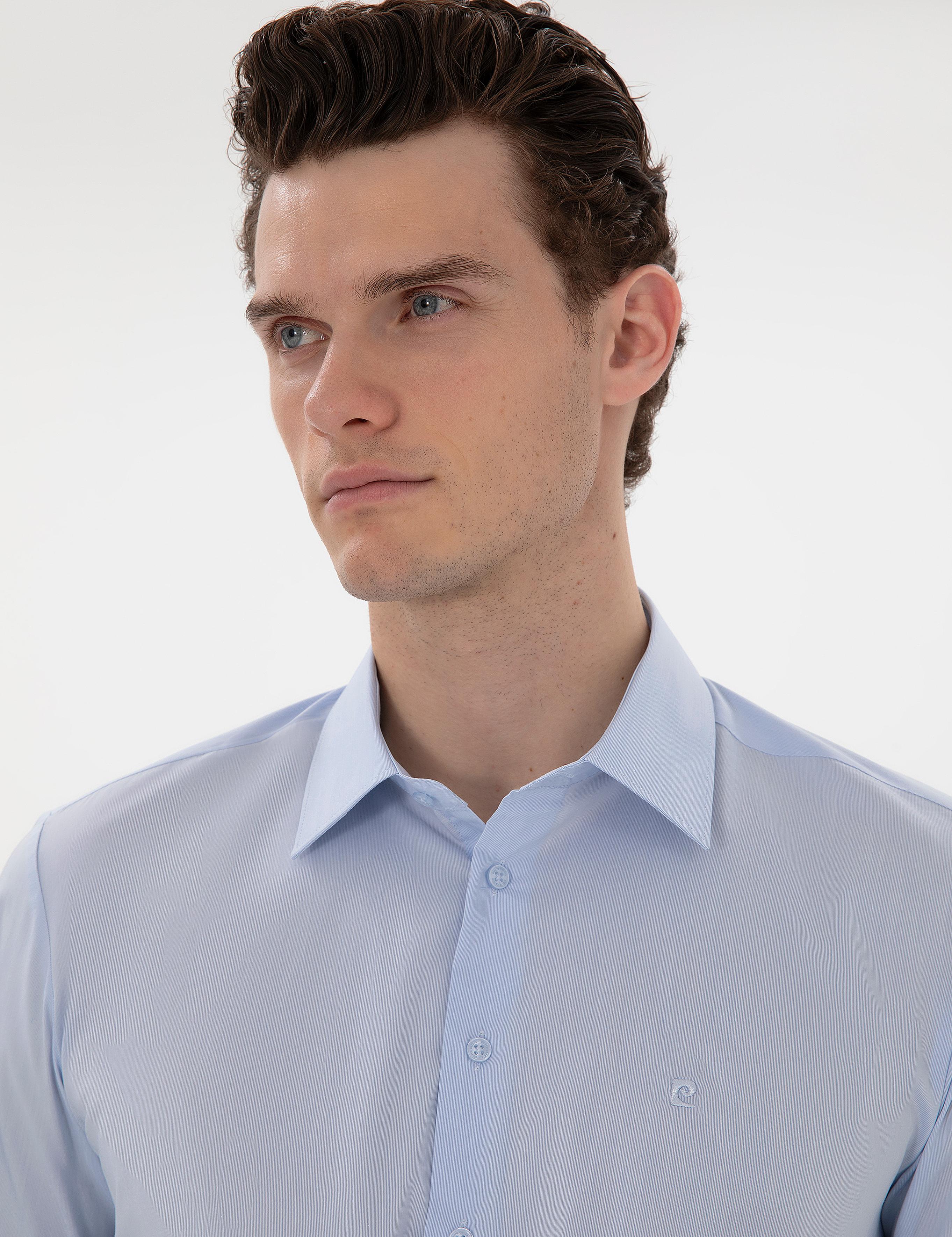Açık Mavi Slim Fit Uzun Kollu Basic Gömlek