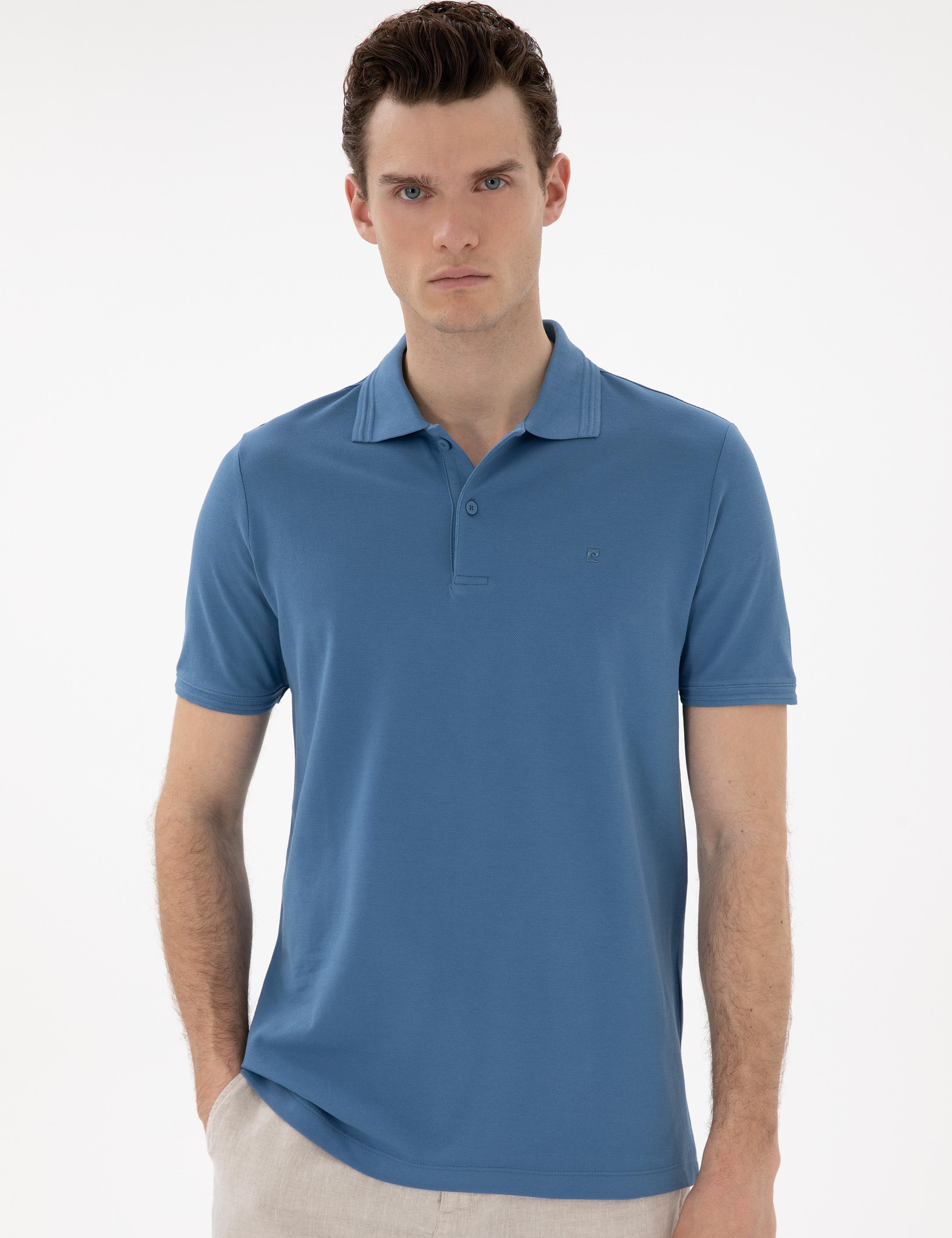 Koyu Mavi Regular Fit %100 Pamuk Polo Yaka Basic Tişört
