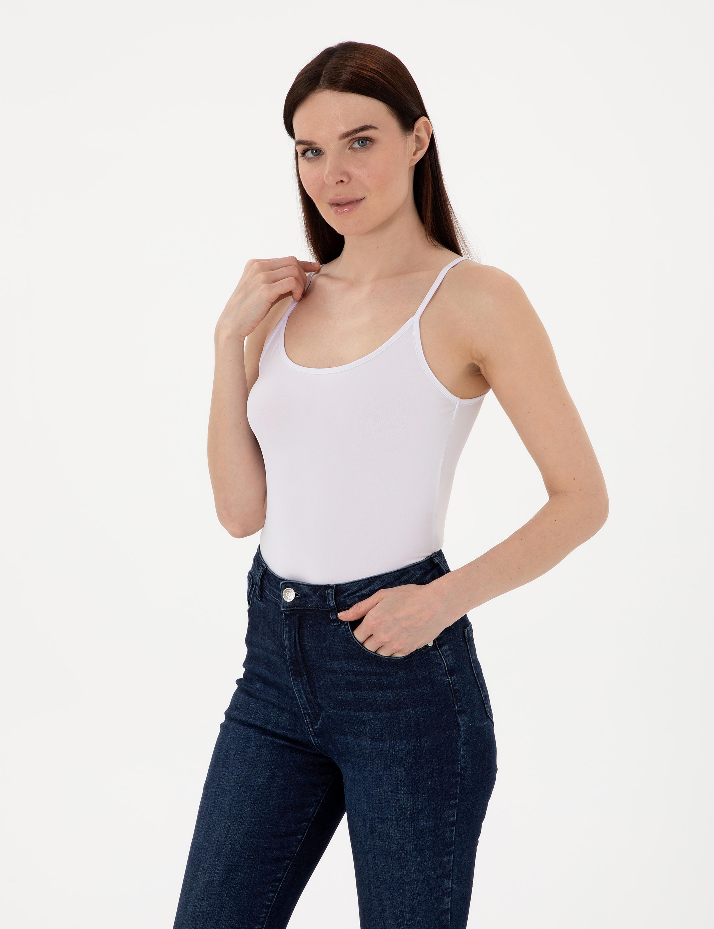 Beyaz Ex. Slim Fit Örme Bluz