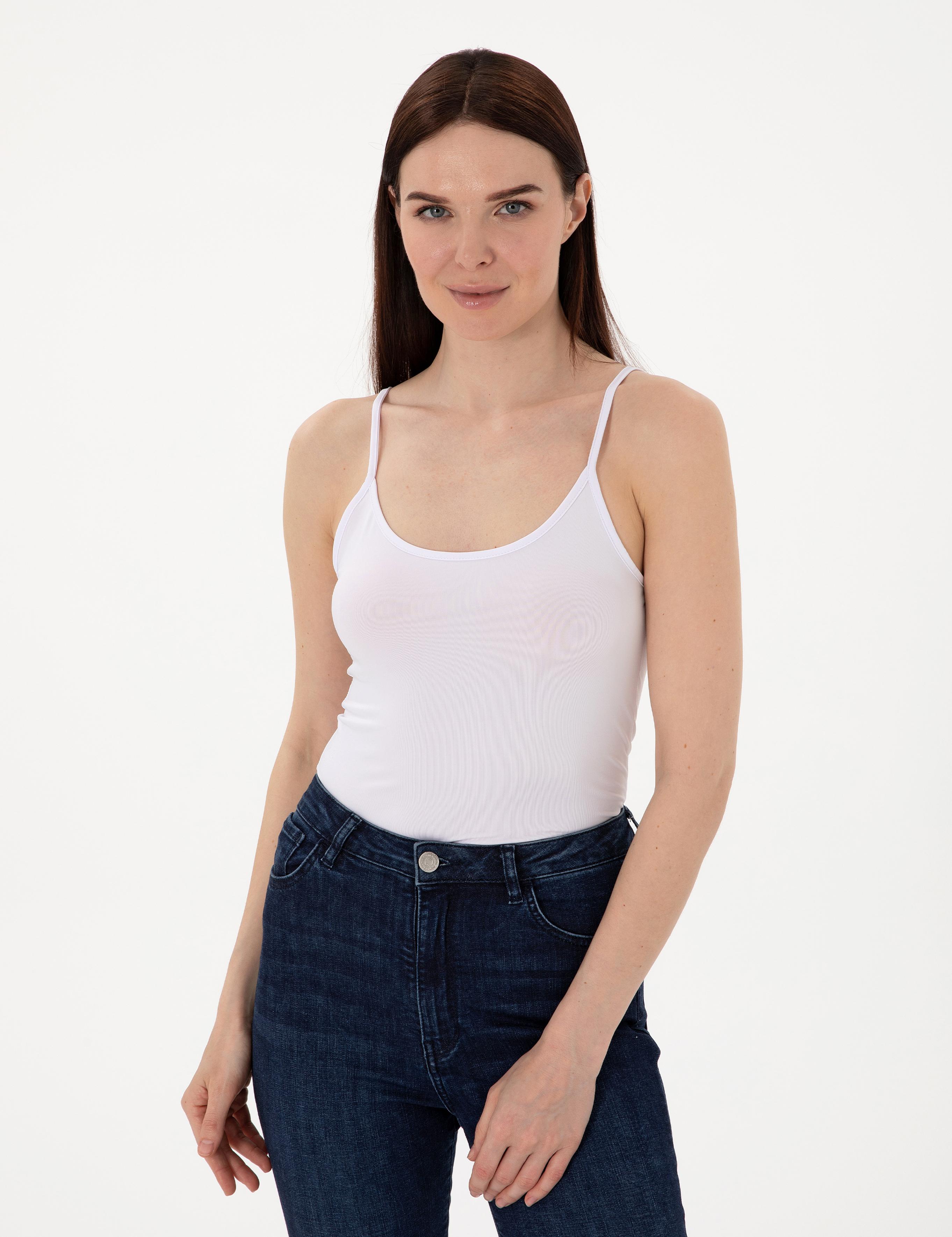 Beyaz Ex. Slim Fit Örme Bluz