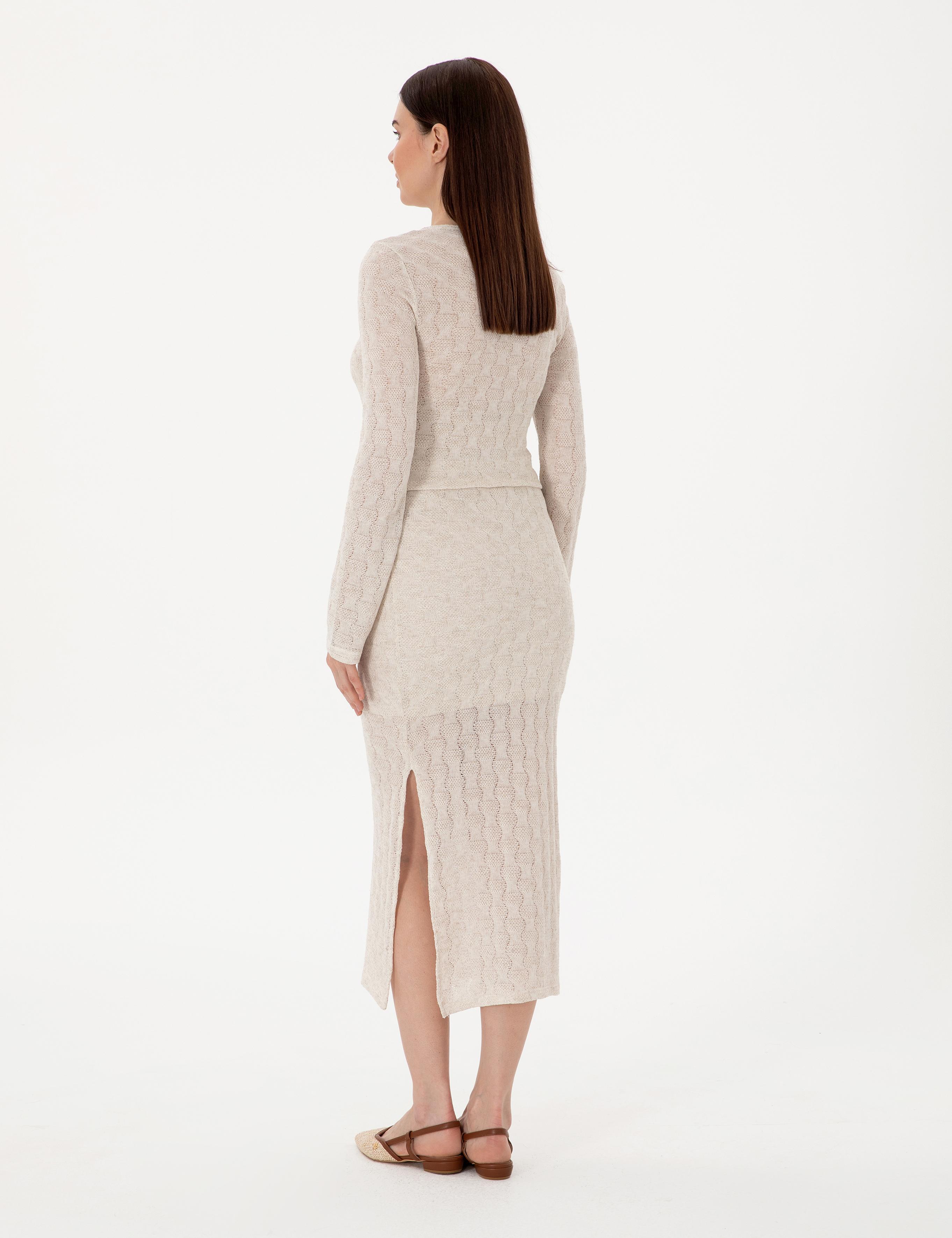 Krem Slim Fit Örme Etek