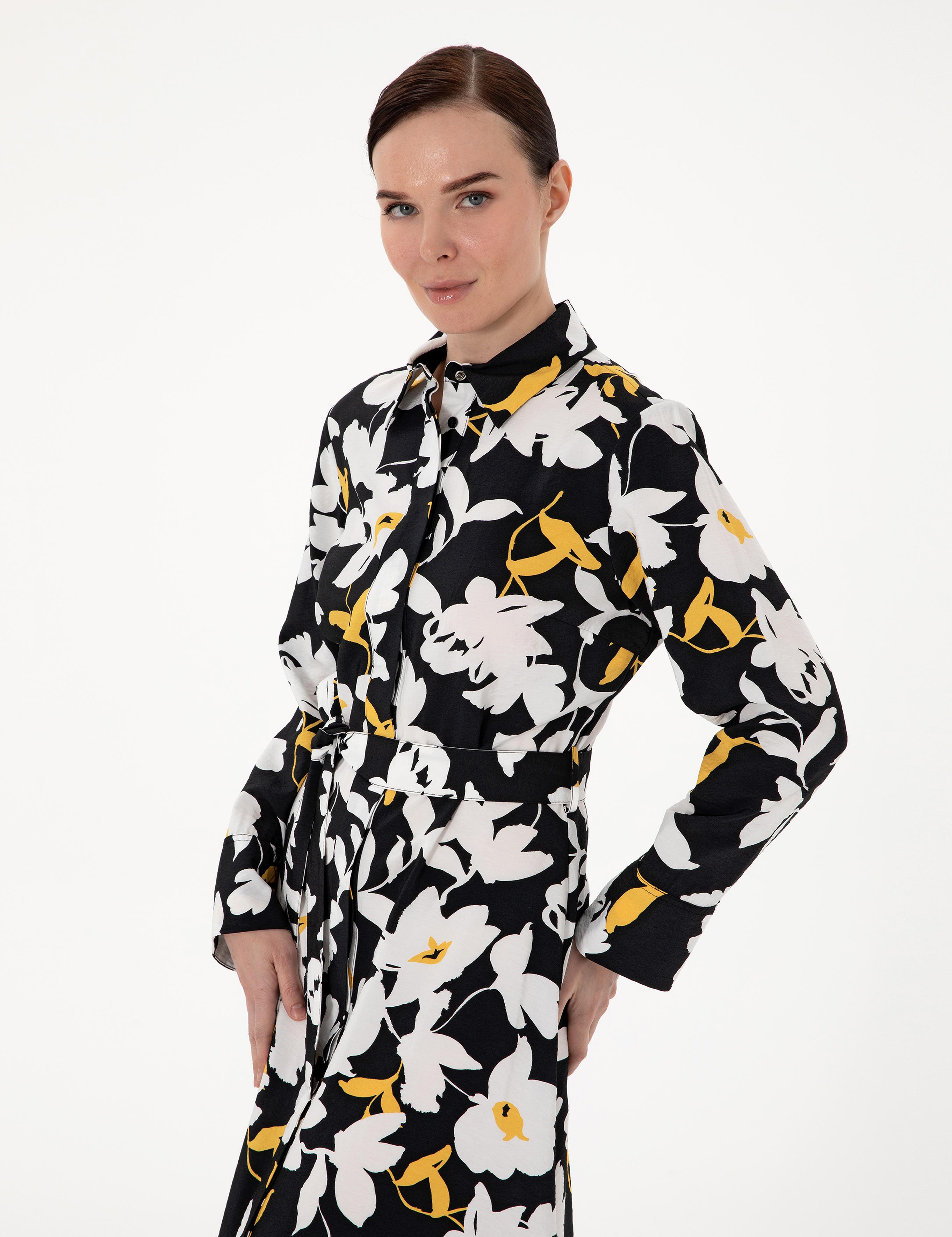 Siyah Comfort Fit Dokuma Elbise